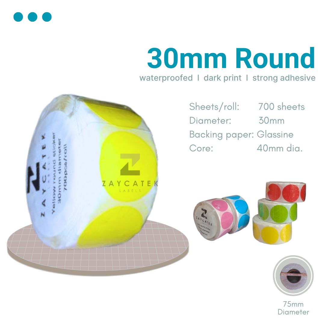 30mm (700pcs) Colored High Quality Waterproof Round Thermal Barcode Sticker Paper for Label