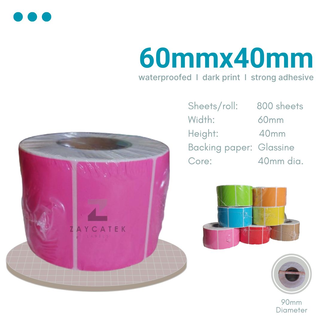 60mmx40mm (800pcs) Colored High Quality Waterproof Thermal Barcode Sticker Paper for Label