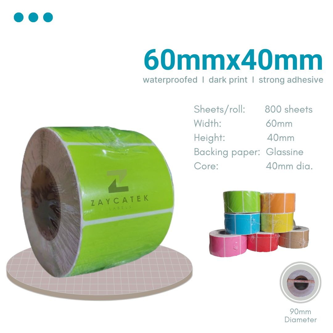 60mmx40mm (800pcs) Colored High Quality Waterproof Thermal Barcode Sticker Paper for Label