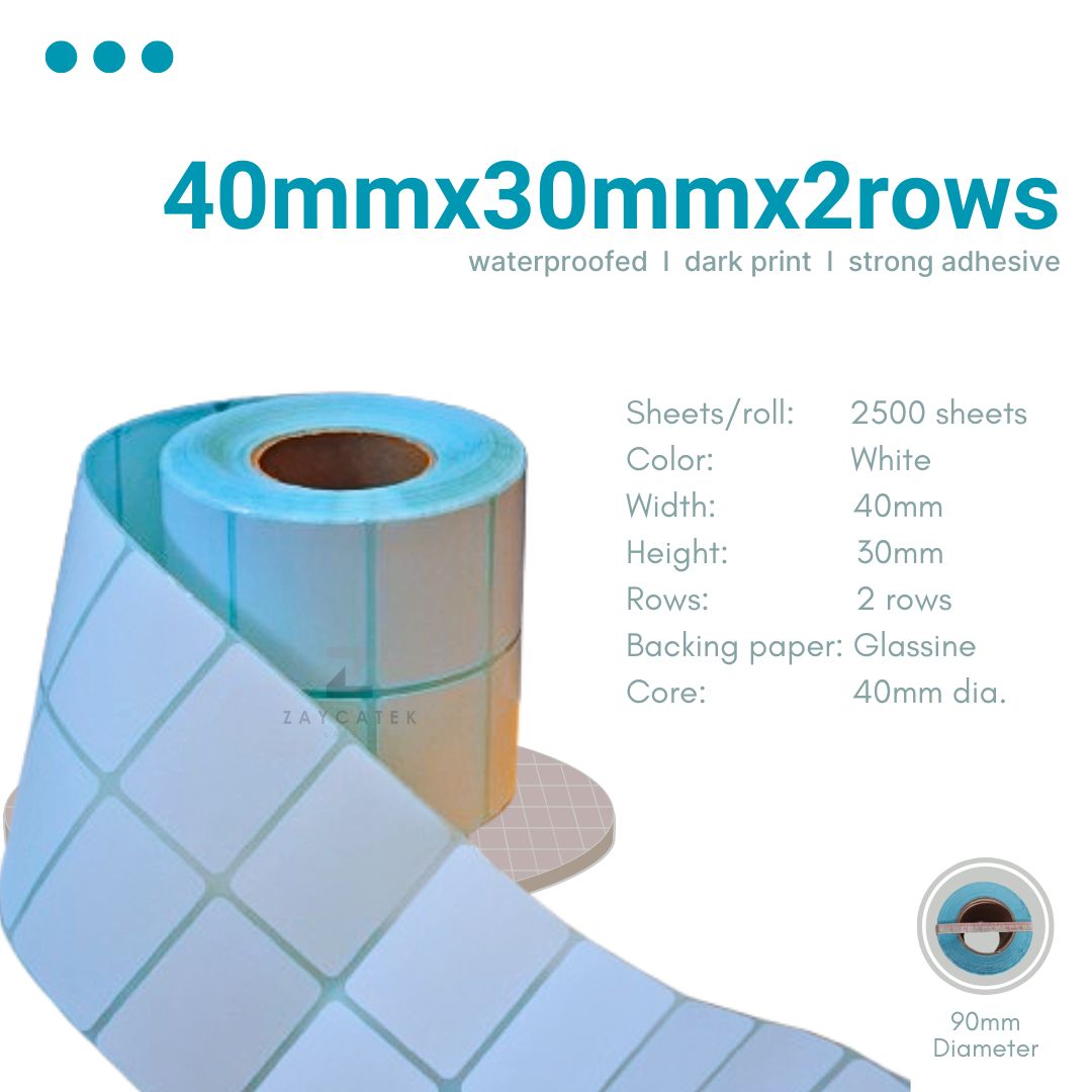 40mmx30mmx2rows (2500pcs) High Quality Waterproof Thermal Barcode Sticker Paper for Label