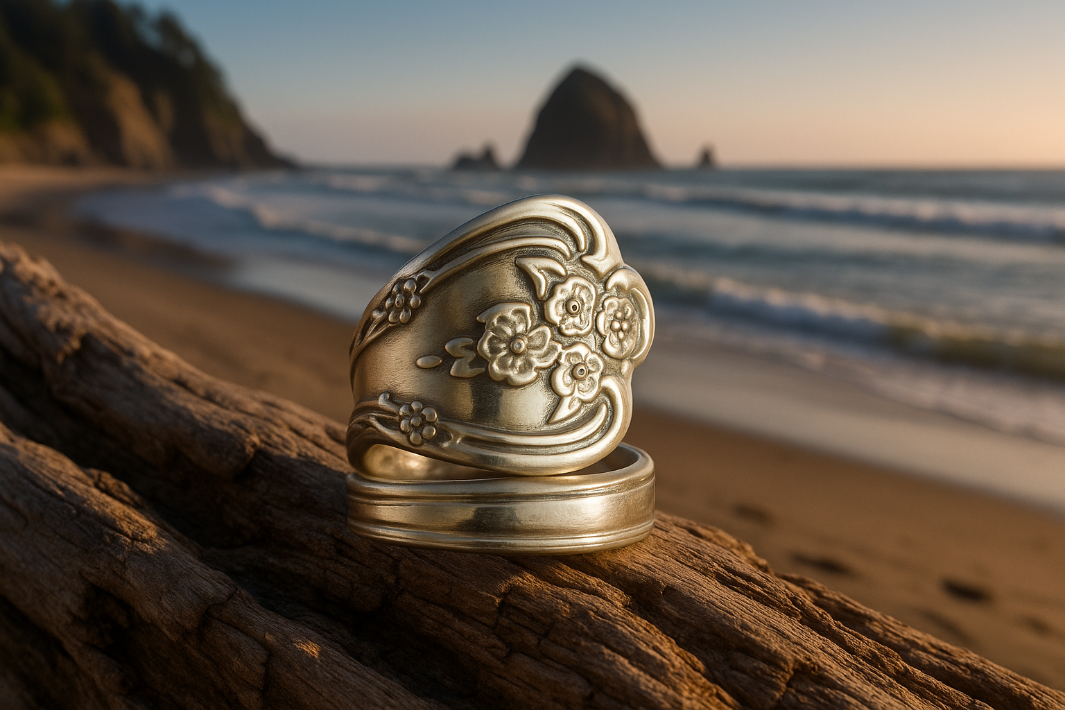 Vintage 1930s Silver-Plated Spoon Ring – Floral Pattern