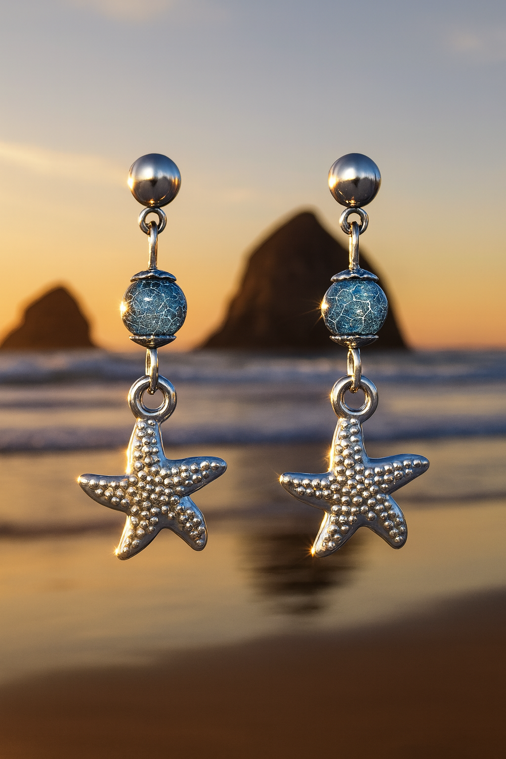 Silver Starfish Drop Earrings