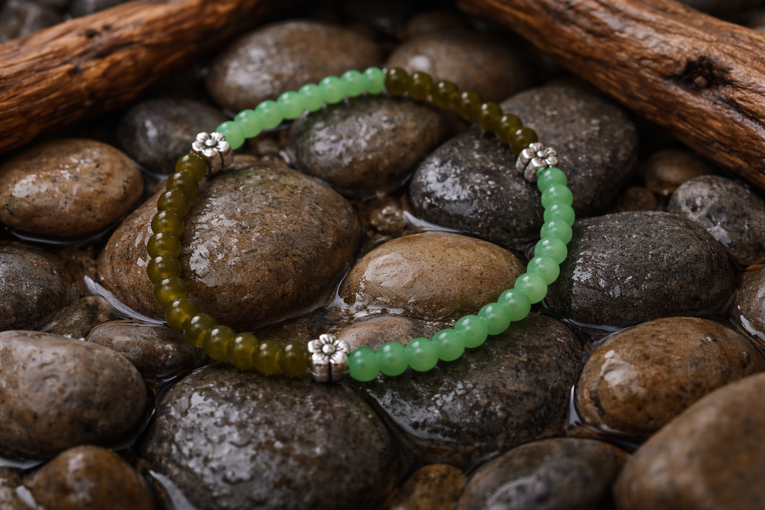 Verdant Flow · Glass Bead Stretch Bracelet