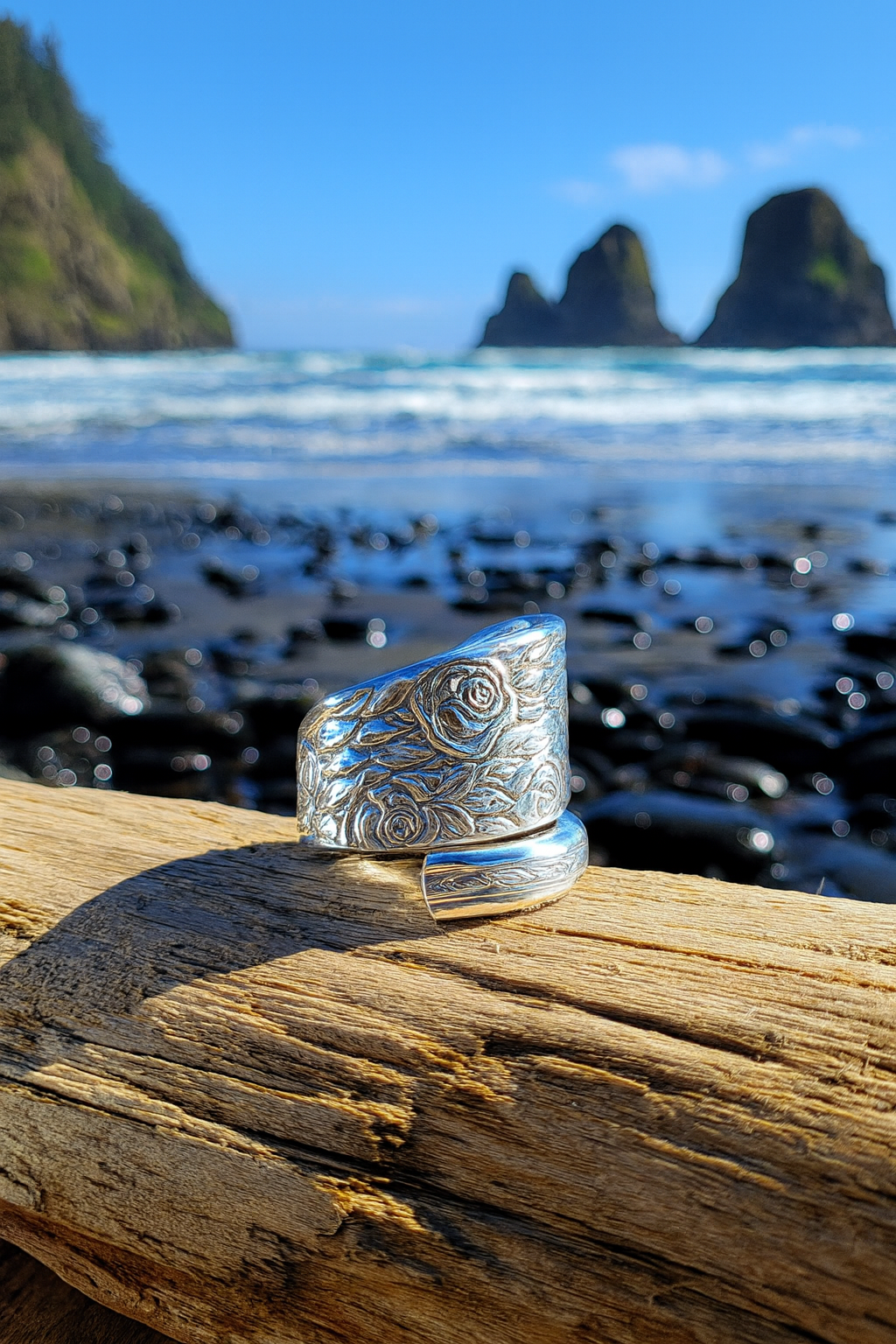 Vintage Rose Pattern Spoon Ring