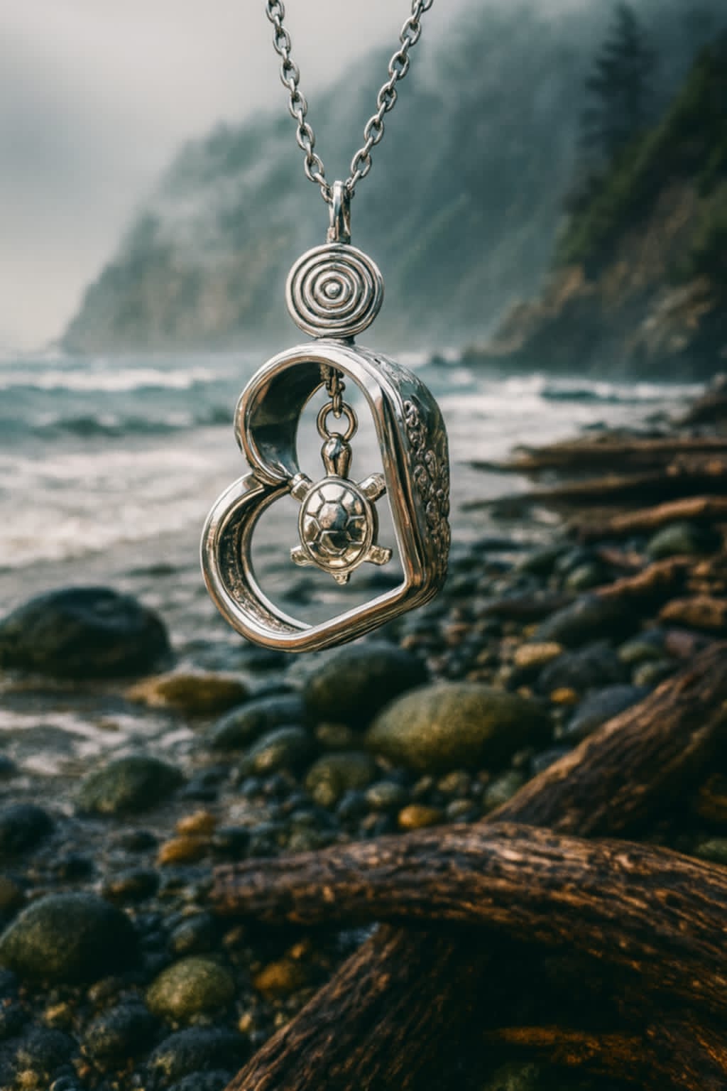 1930s Vintage Silver Spoon Pendant – Heart & Sea Turtle Design