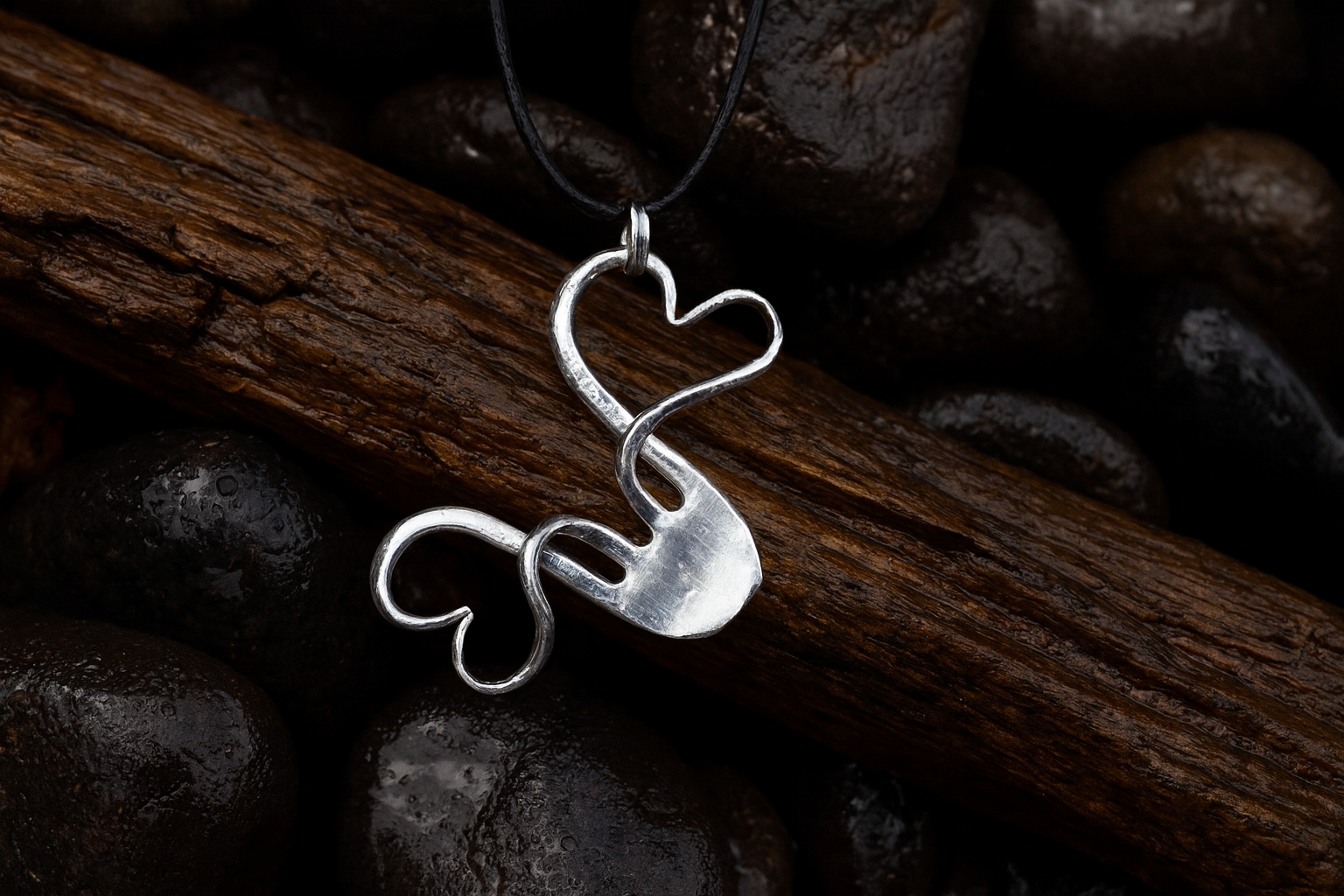 Intertwined Hearts Fork Pendant