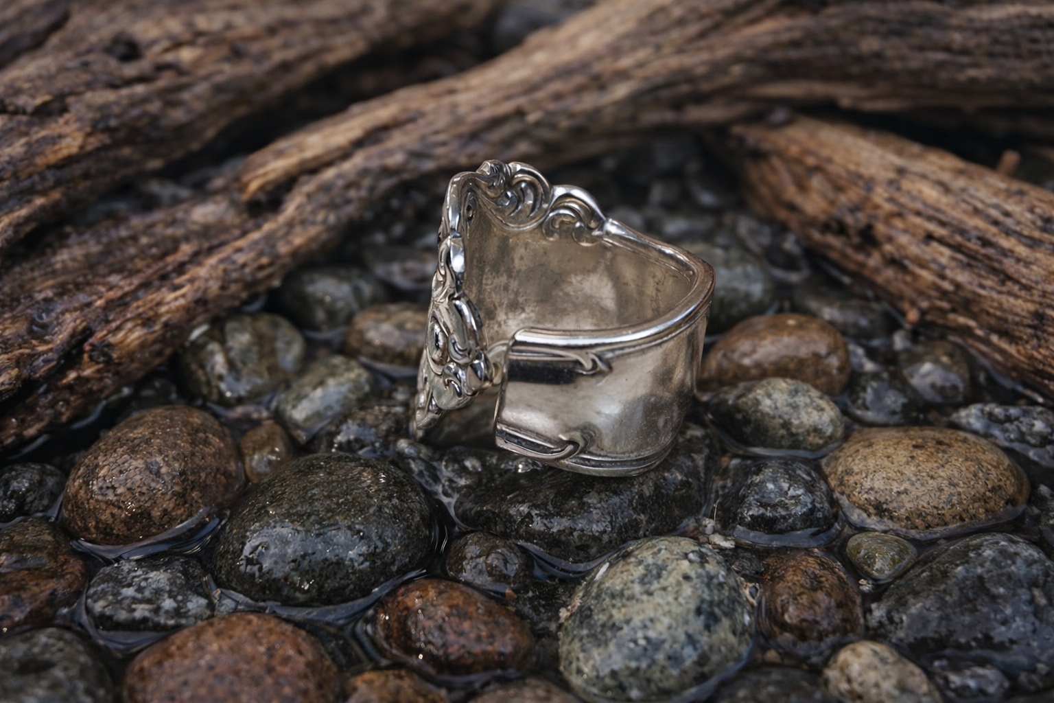 Regal Scroll Silver Spoon Ring