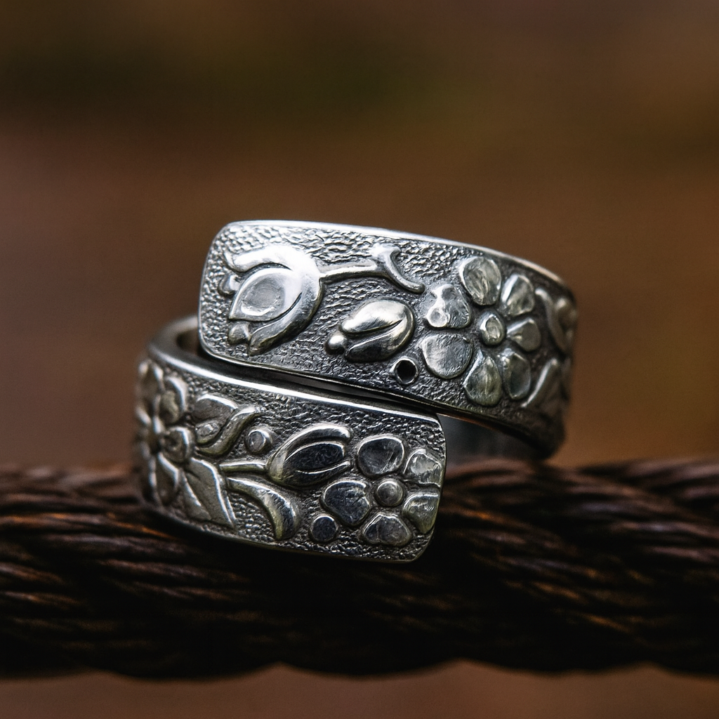 Vintage Floral 18/10 Stainless Steel Spoon Ring
