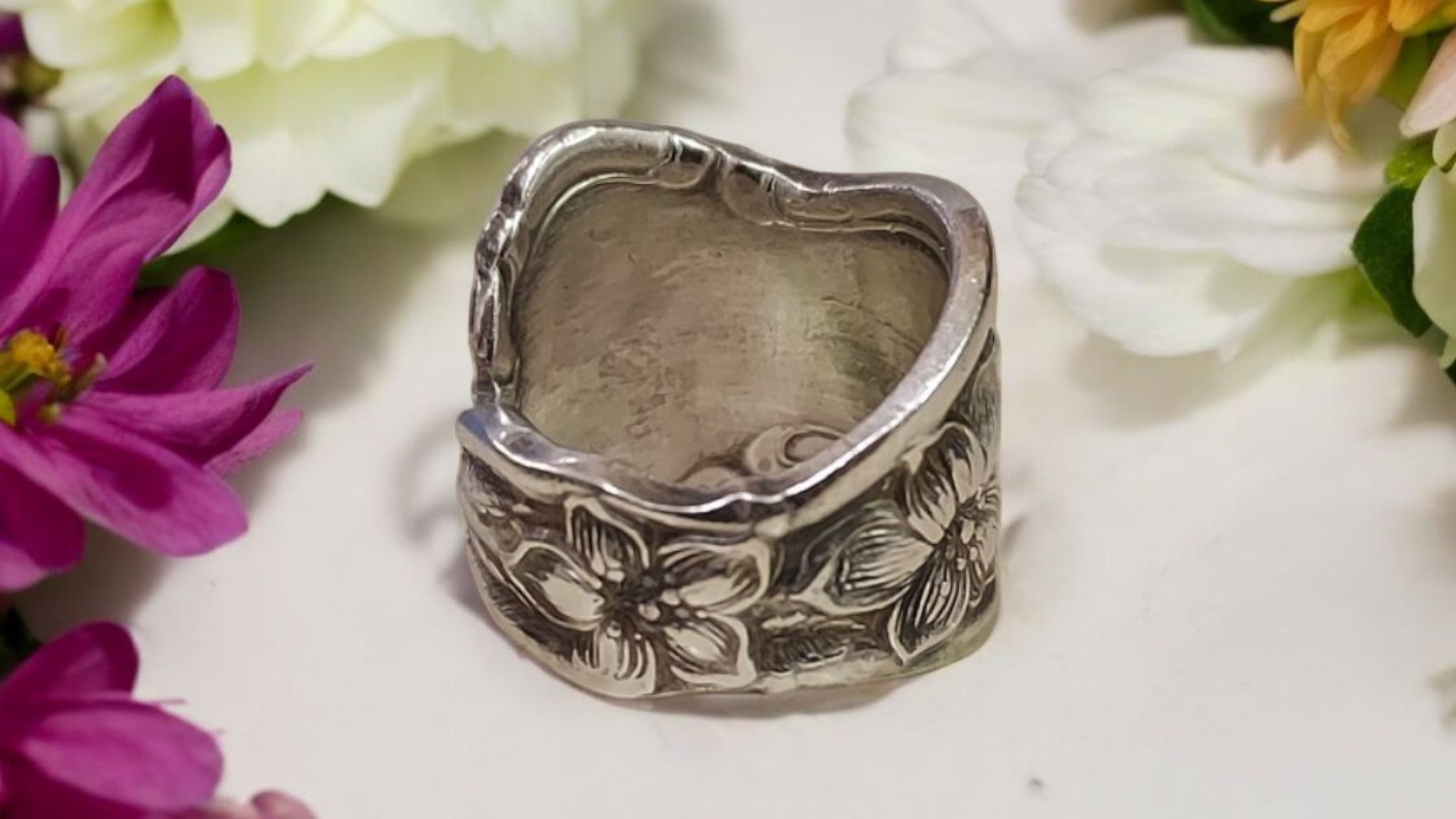 Vintage Blossom Silver Spoon Ring