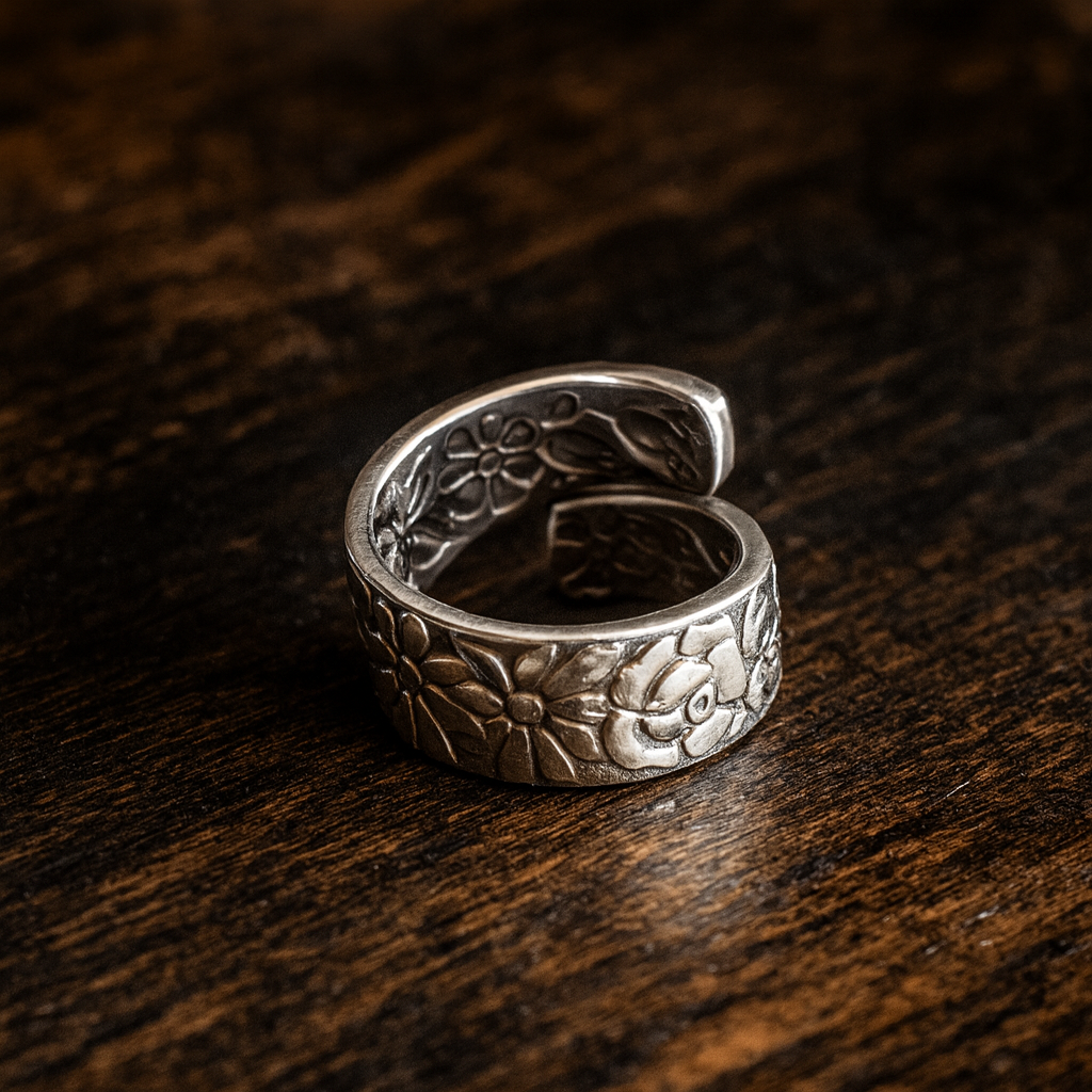 Vintage Floral 18/10 Stainless Steel Spoon Ring