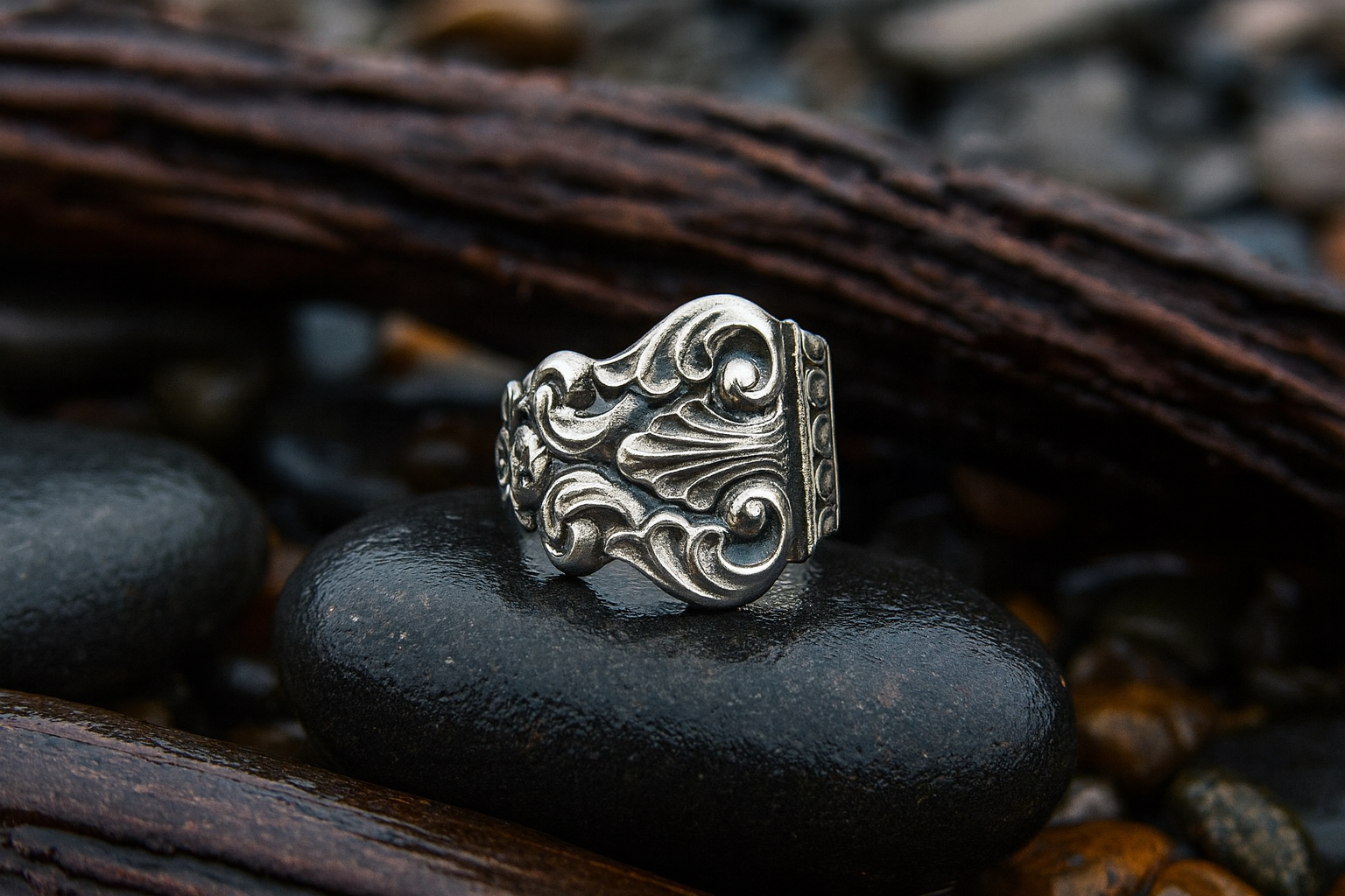 Vintage Triple-Plated Silver Spoon Ring – Ornate Victorian Revival Design size 7