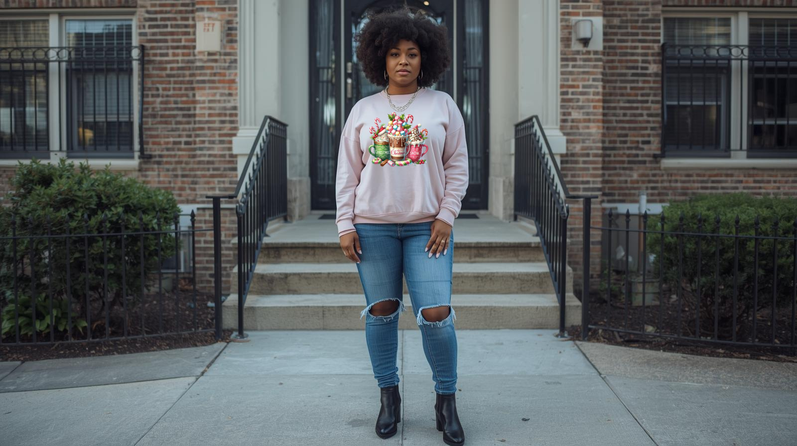 Pink Sweatshirt with Festive Print