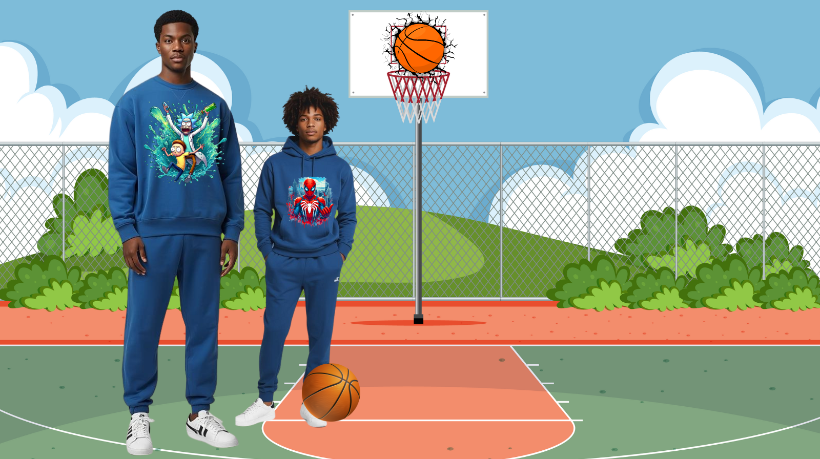 Graphic Print Blue Hoodies Set