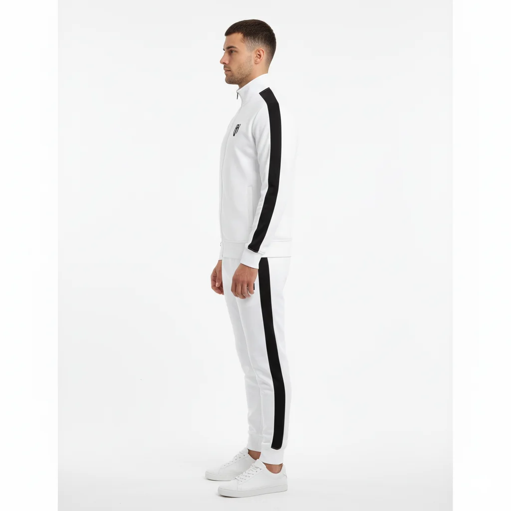 White Tracksuit with Black Stripes