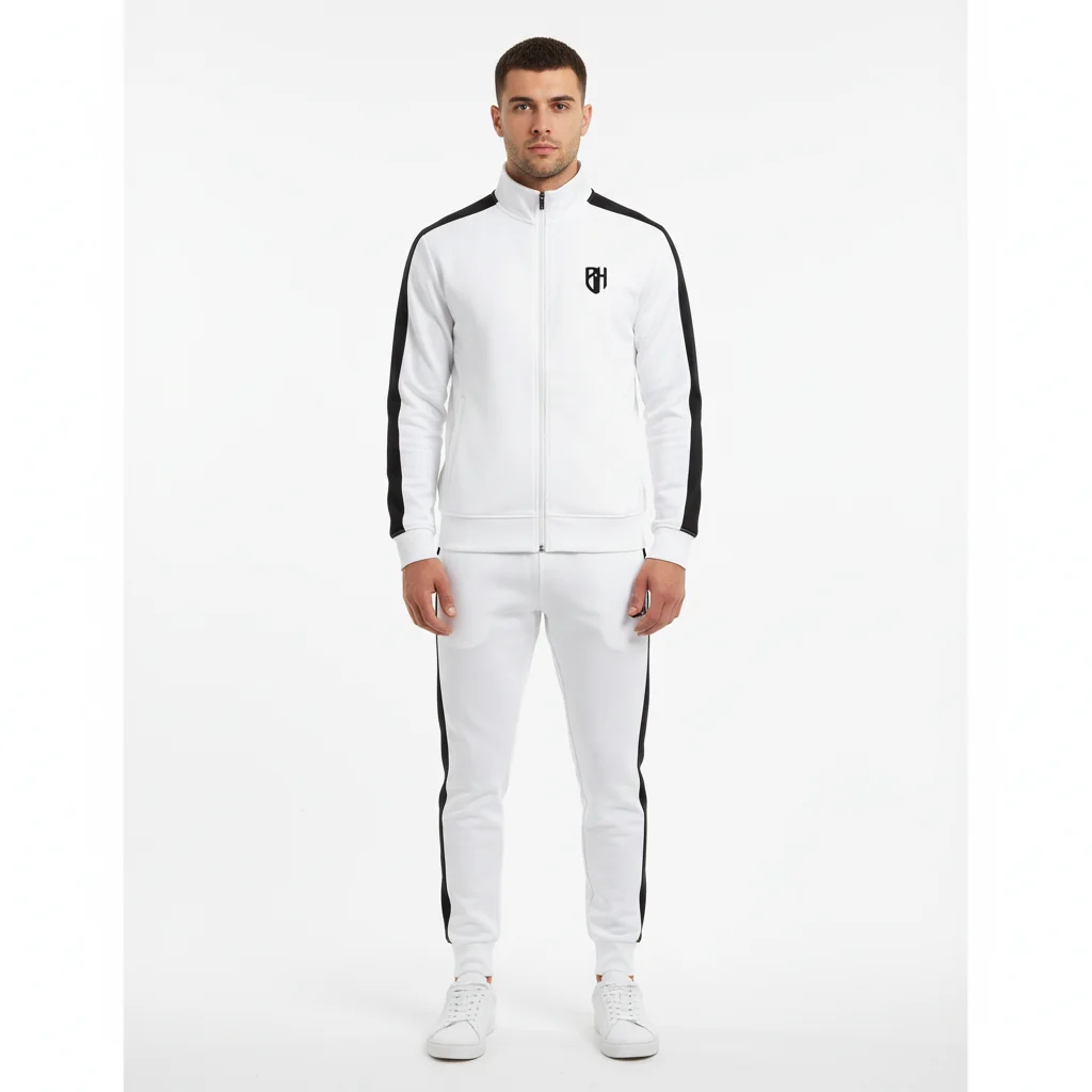 White Tracksuit with Black Stripes