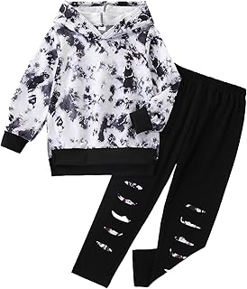 Kids Tie Dye Hoodie and Ripped Pants Set