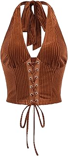 Brown Ribbed Halter Crop Top