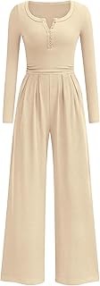 Beige Long Sleeve Wide Leg Jumpsuit