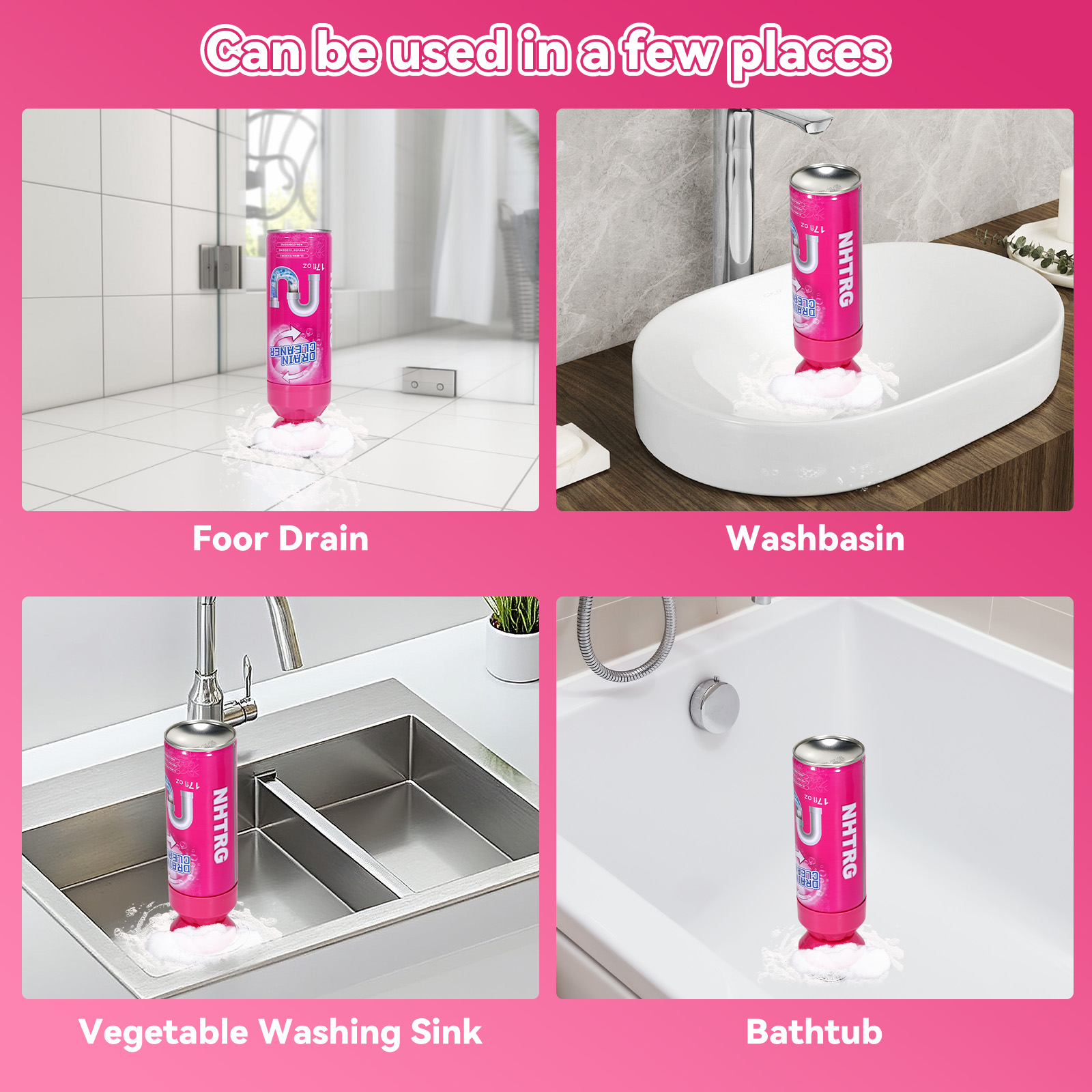 Drain Cleaner, Foaming Drain Cleaner, Sink Cleaner and Deodorizer, Drain Clog Remover for Kitchen Sinks, Tubs, Shower Drains (2PCS)