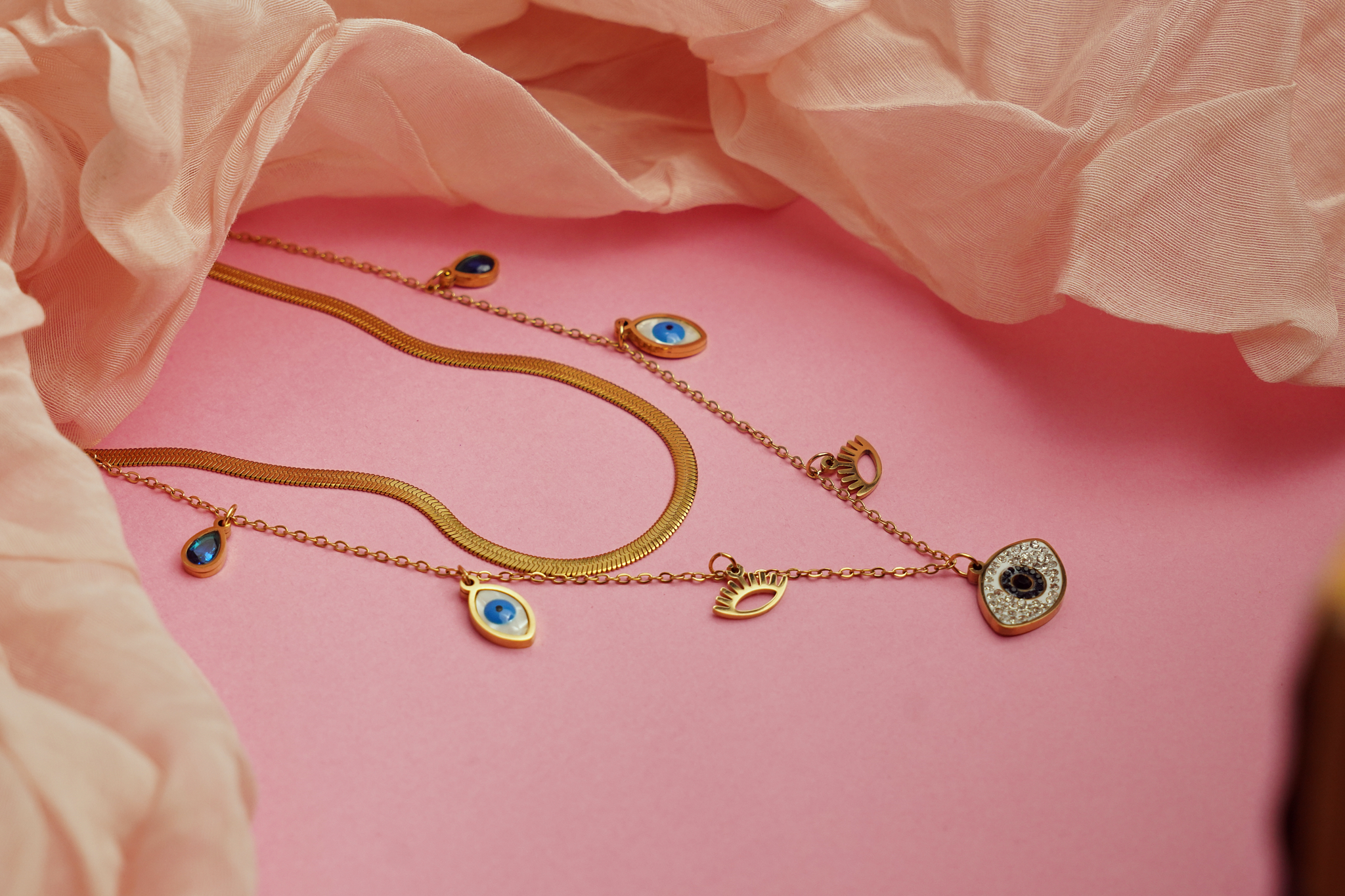 Gold Evil Eye Charm Necklace