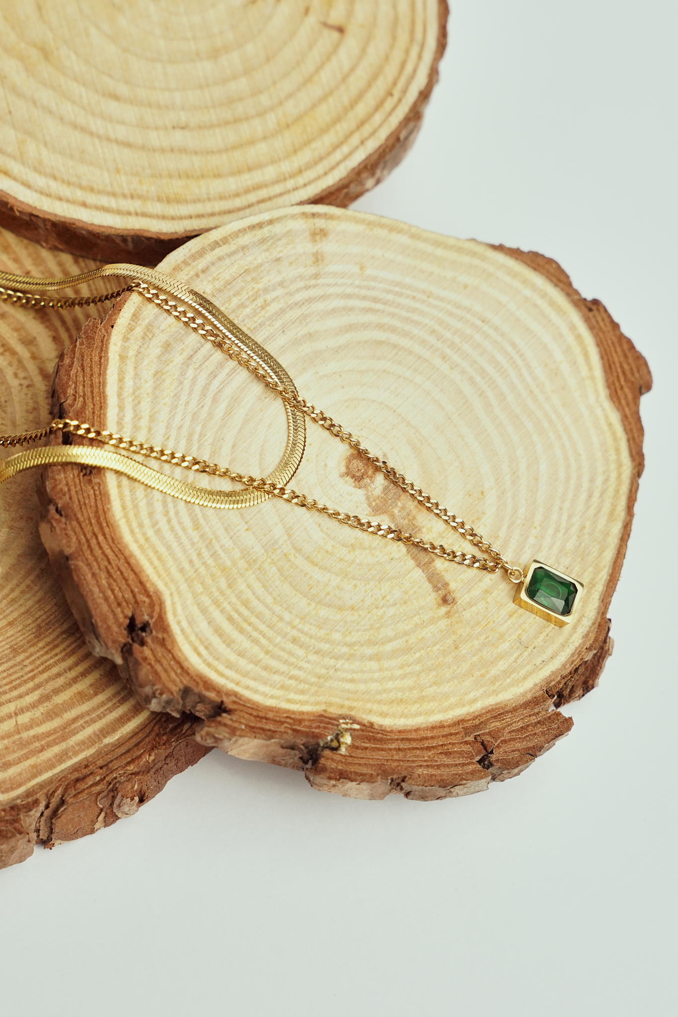 Gold Necklace with Green Gem