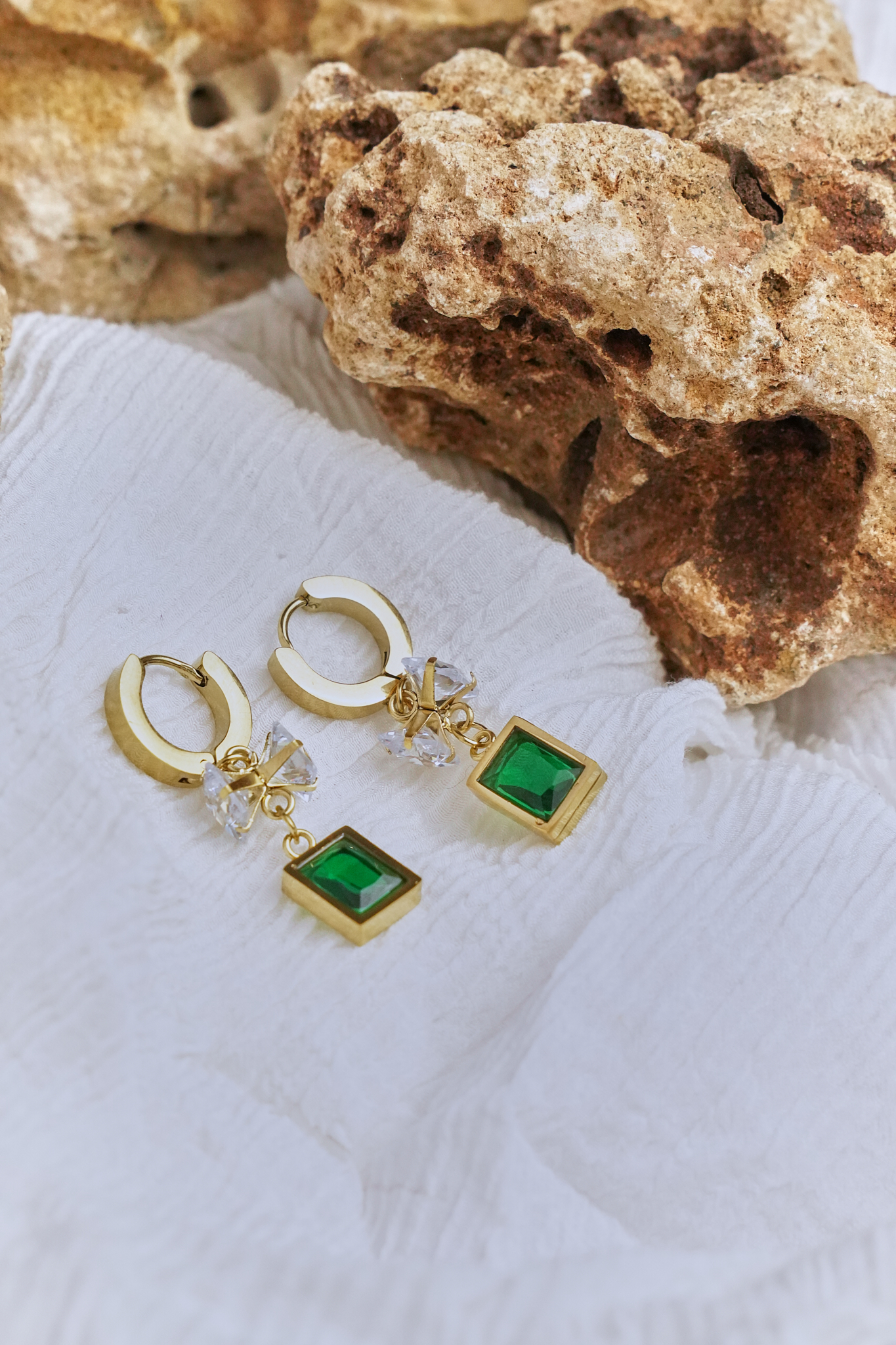 Emerald Green Gemstone Hoop Earrings