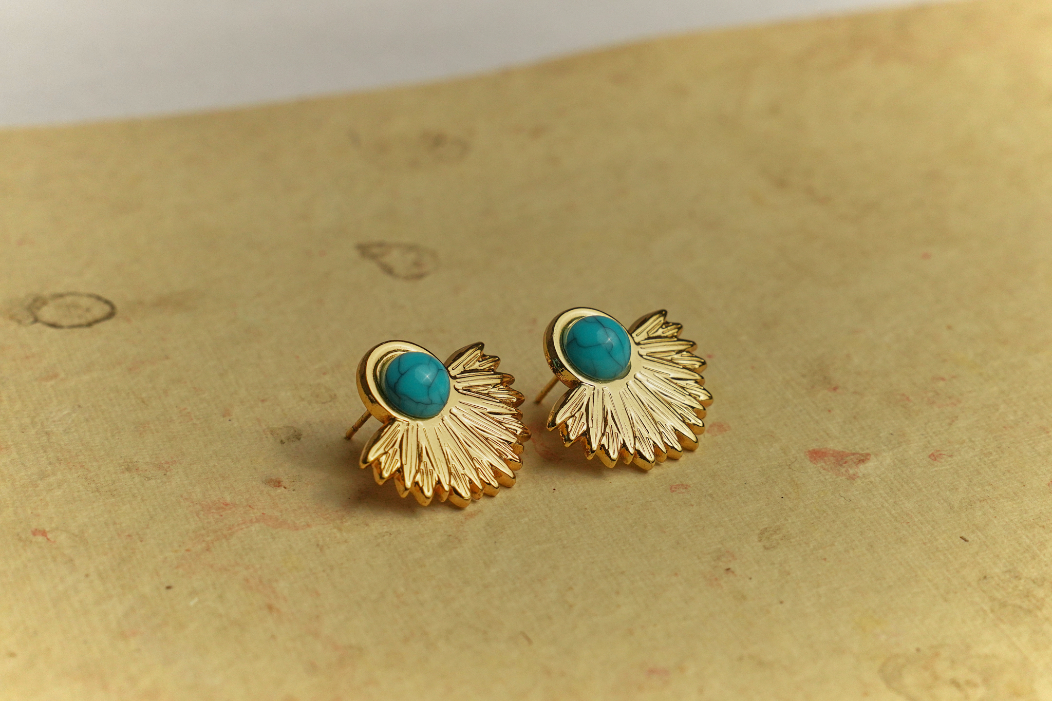 Gold-Plated Turquoise Stud Earrings