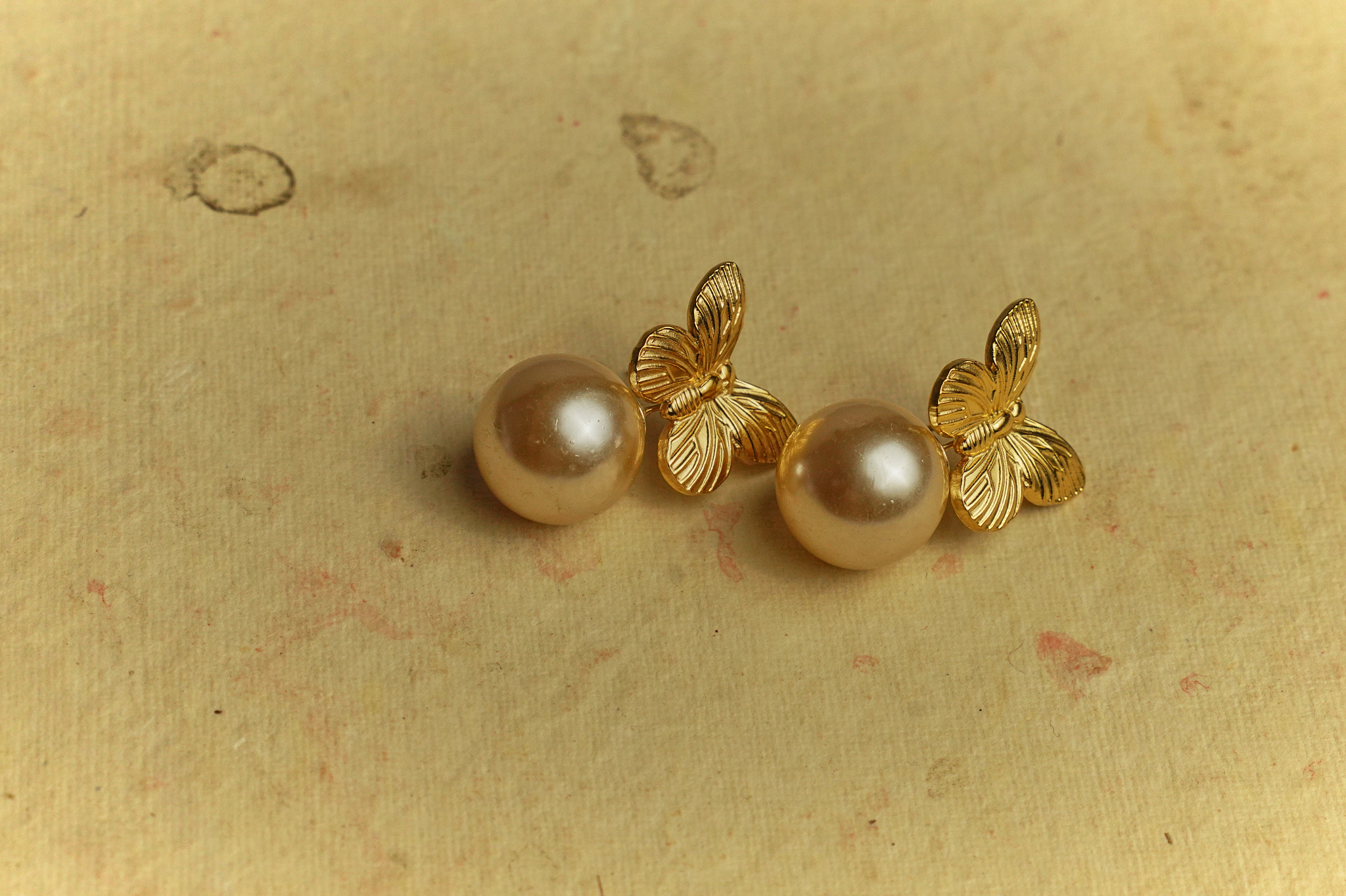 Pearl and Butterfly Stud Earrings