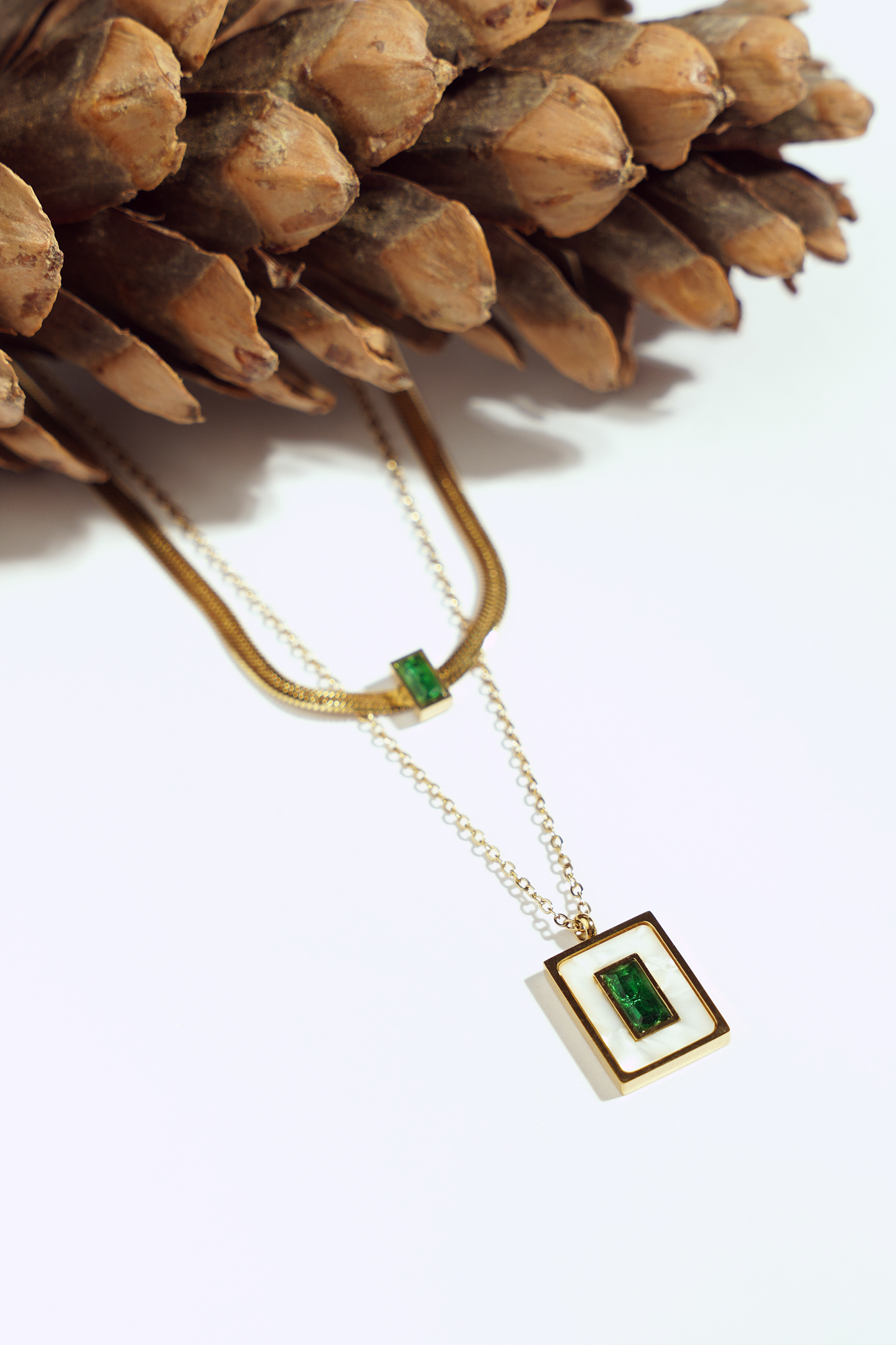 Gold Necklace with Emerald Accent
