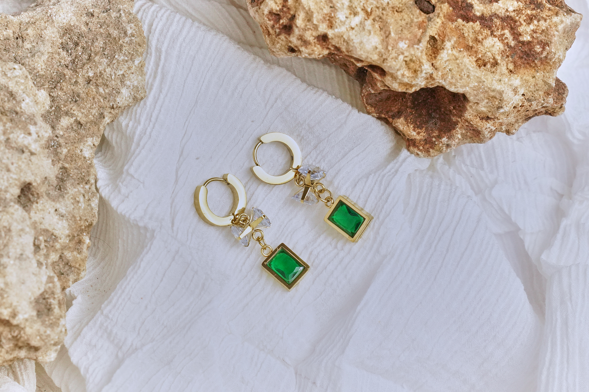 Emerald Green Gemstone Hoop Earrings