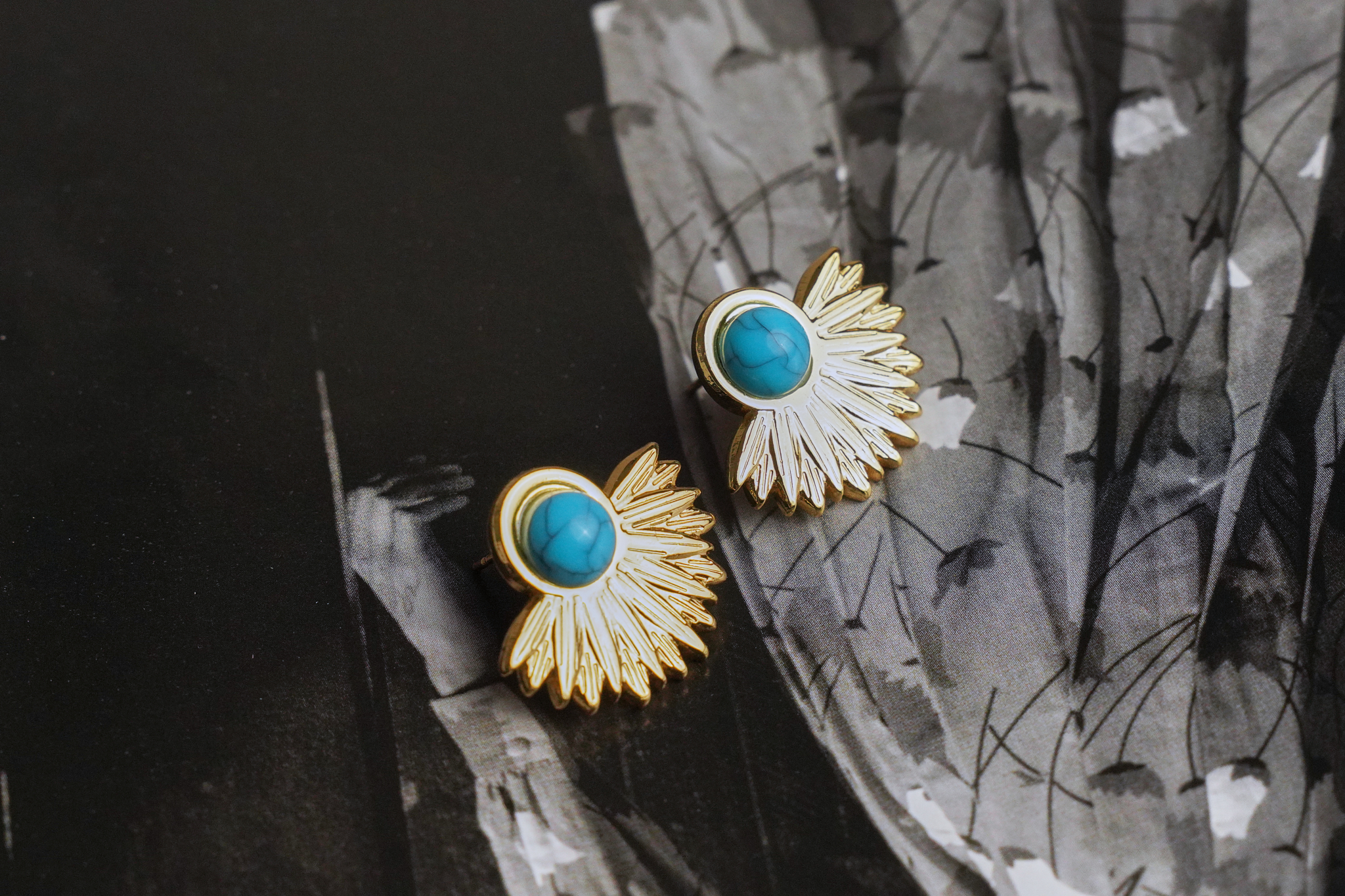 Gold-Plated Turquoise Stud Earrings
