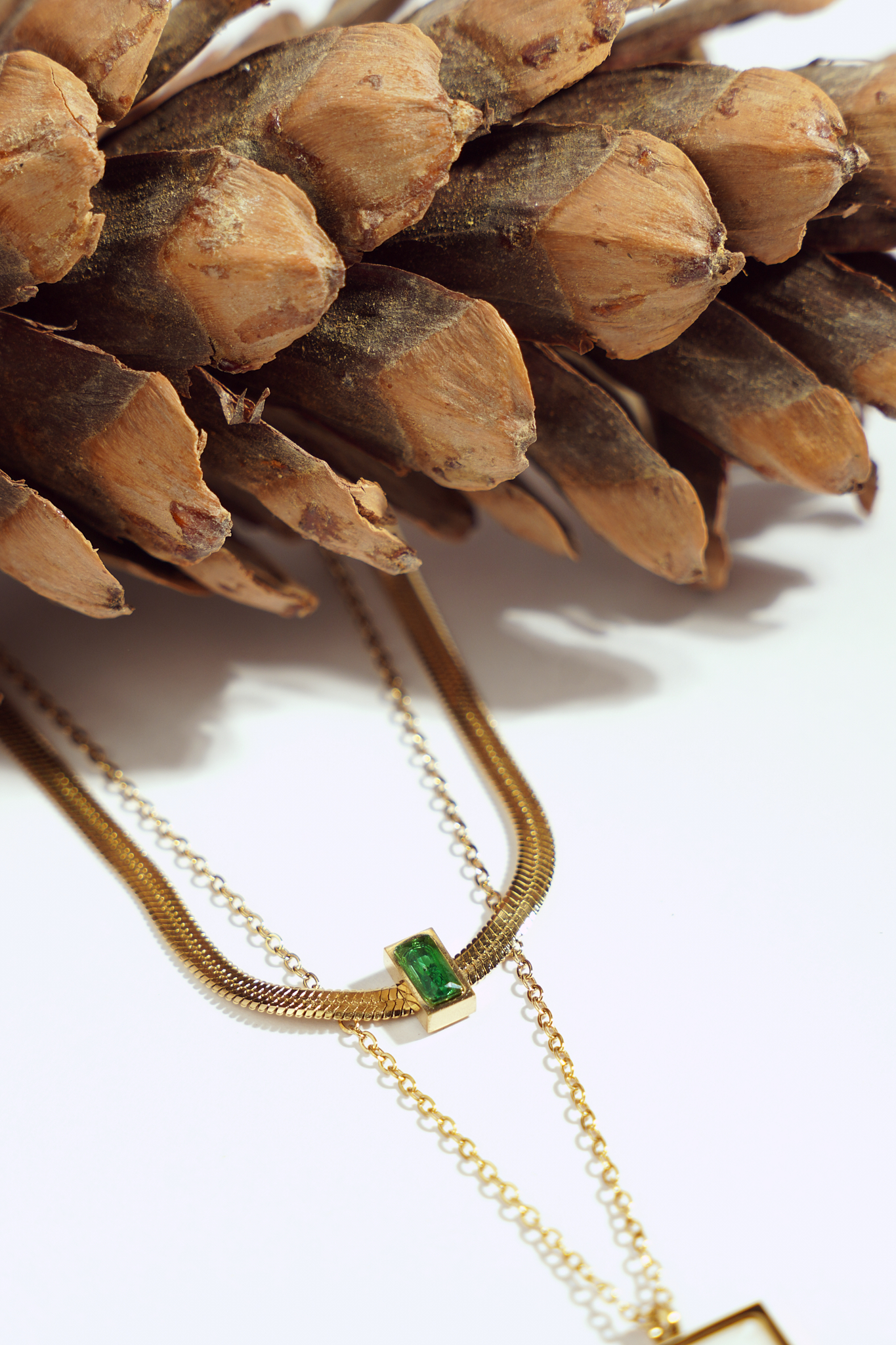 Gold Necklace with Emerald Accent