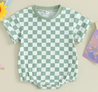 Baby Checkered Short Sleeve Romper