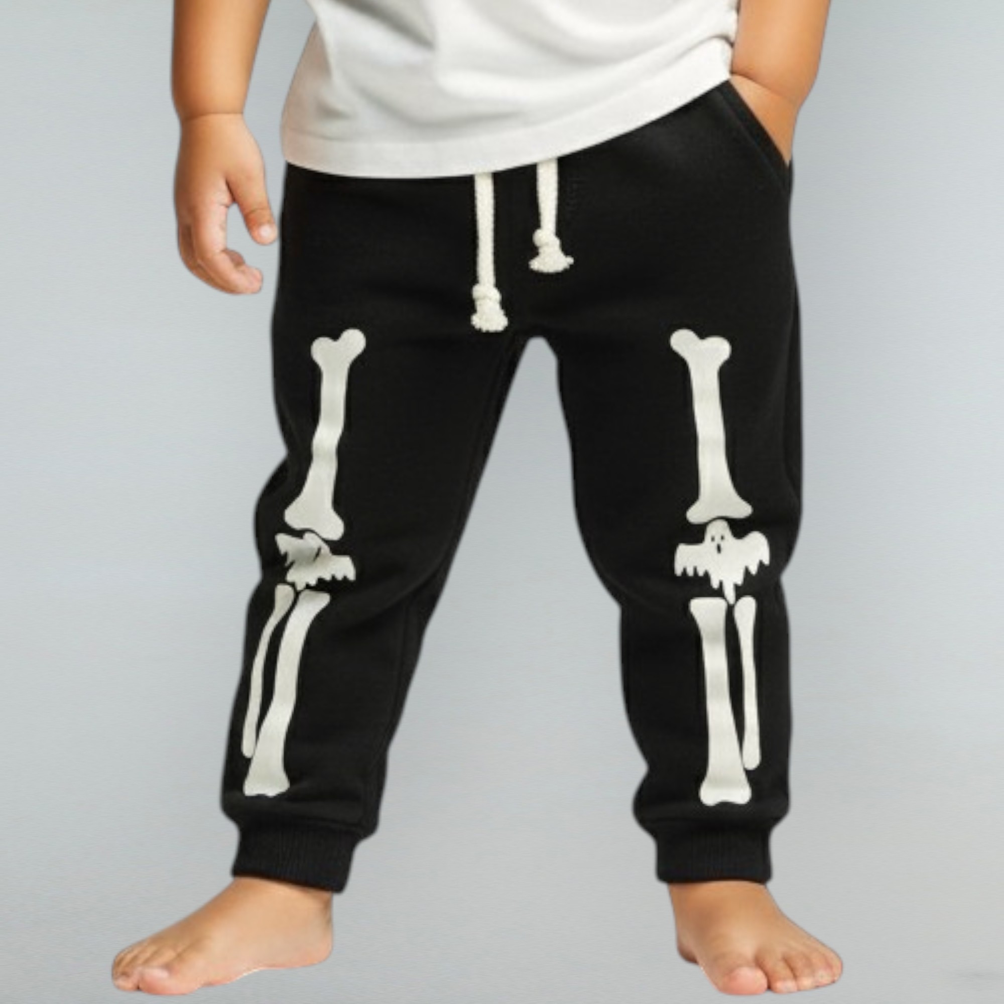 Kids Black Fleece Joggers - Skeleton Print
