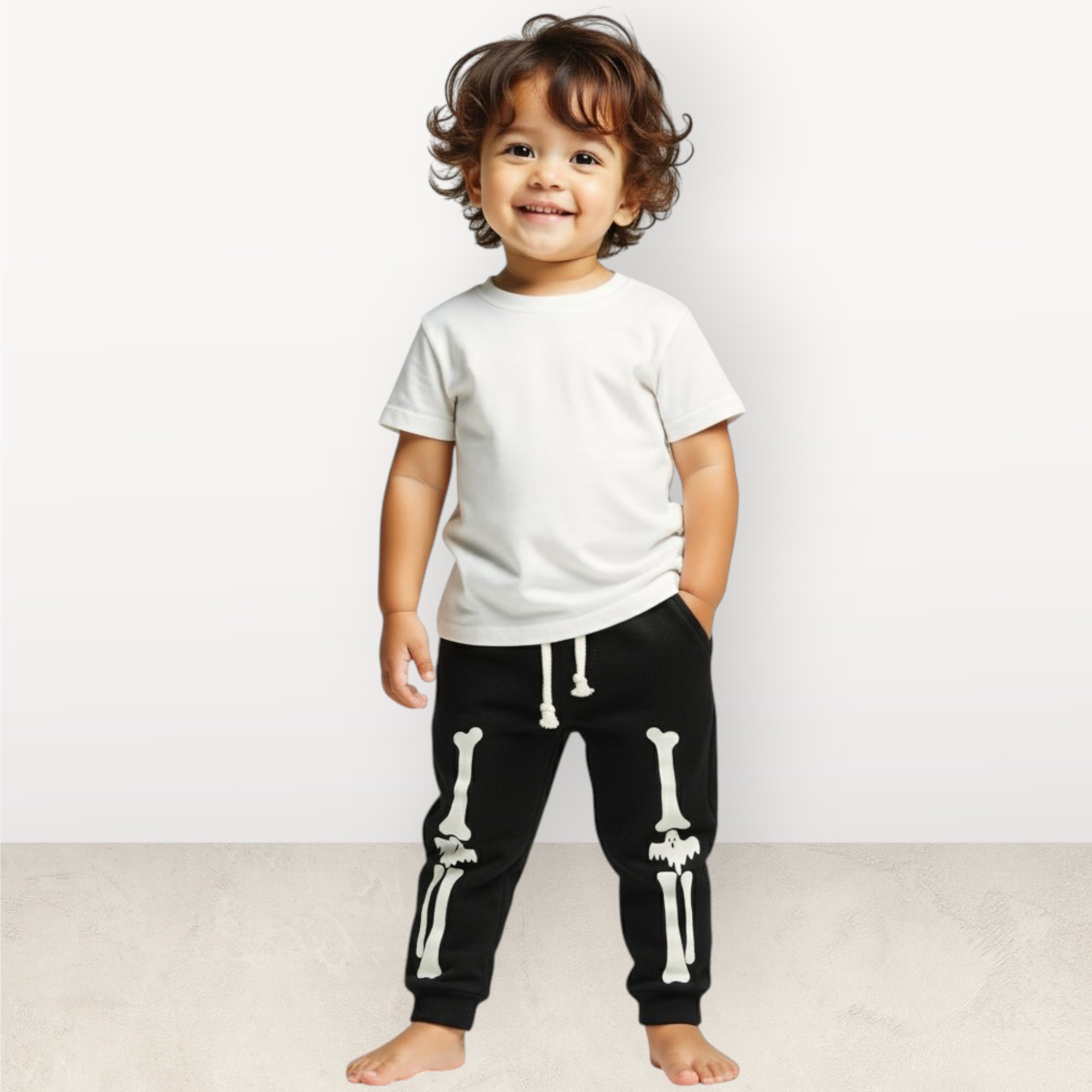 Kids Black Fleece Joggers - Skeleton Print