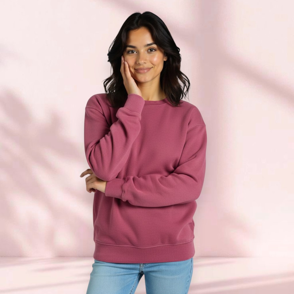 Women’s Garment Dyed Washed Fleece Crewneck Sweatshirt