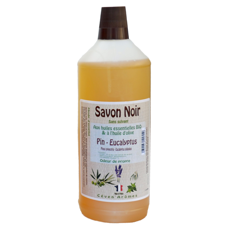 Savon noir liquide au huile essentielle de pin et d'eucalyptus bio 1L