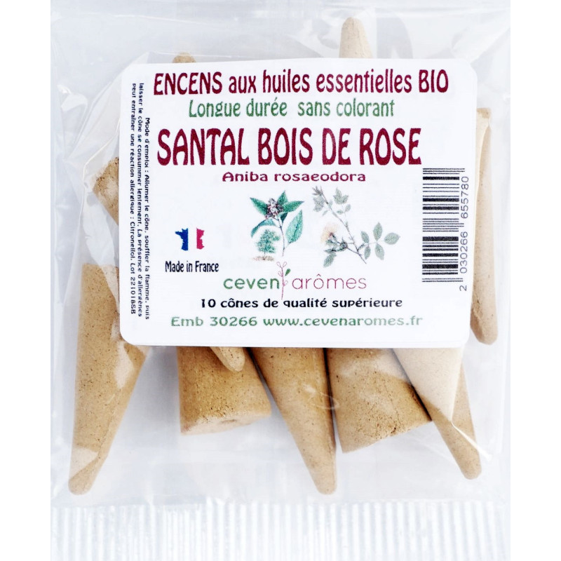 Sachet cônes encens santal bois de rose x10