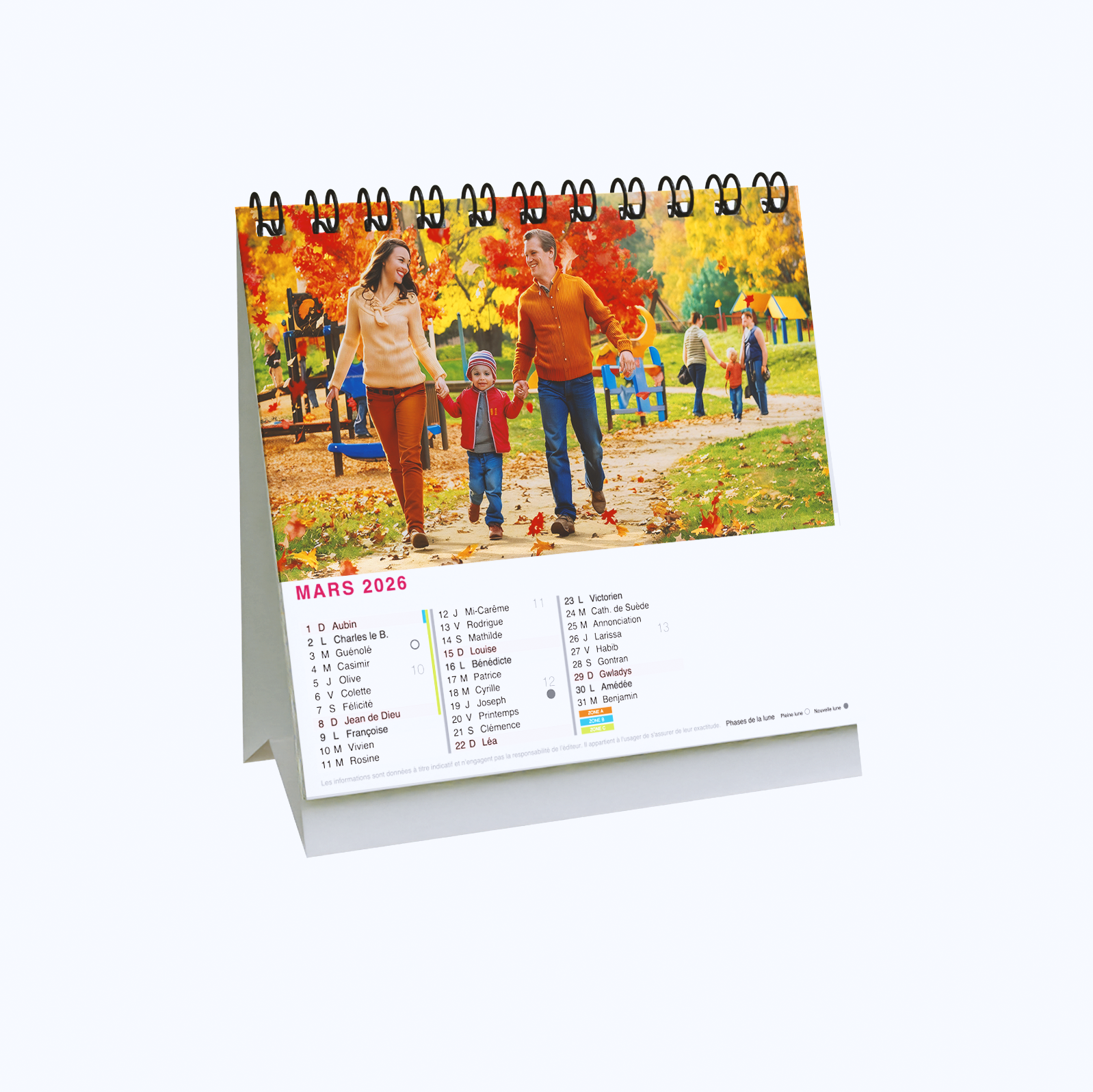 Calendrier de bureau 14x14 cm 
