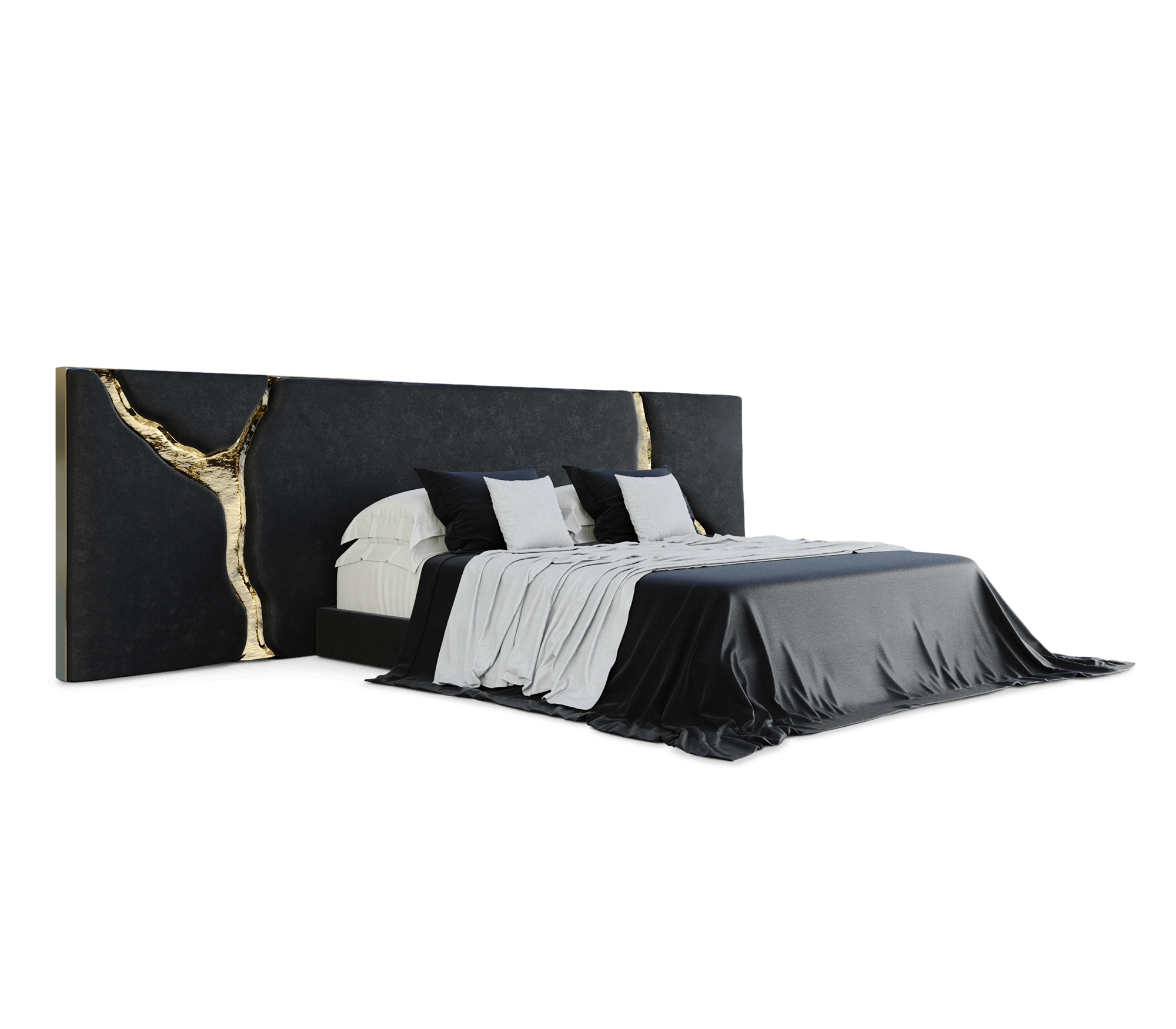 Luxury Black and Gold Headboard Bed