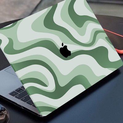 Green Abstract Wave Laptop Case WITH SCREEN PROTECTOR