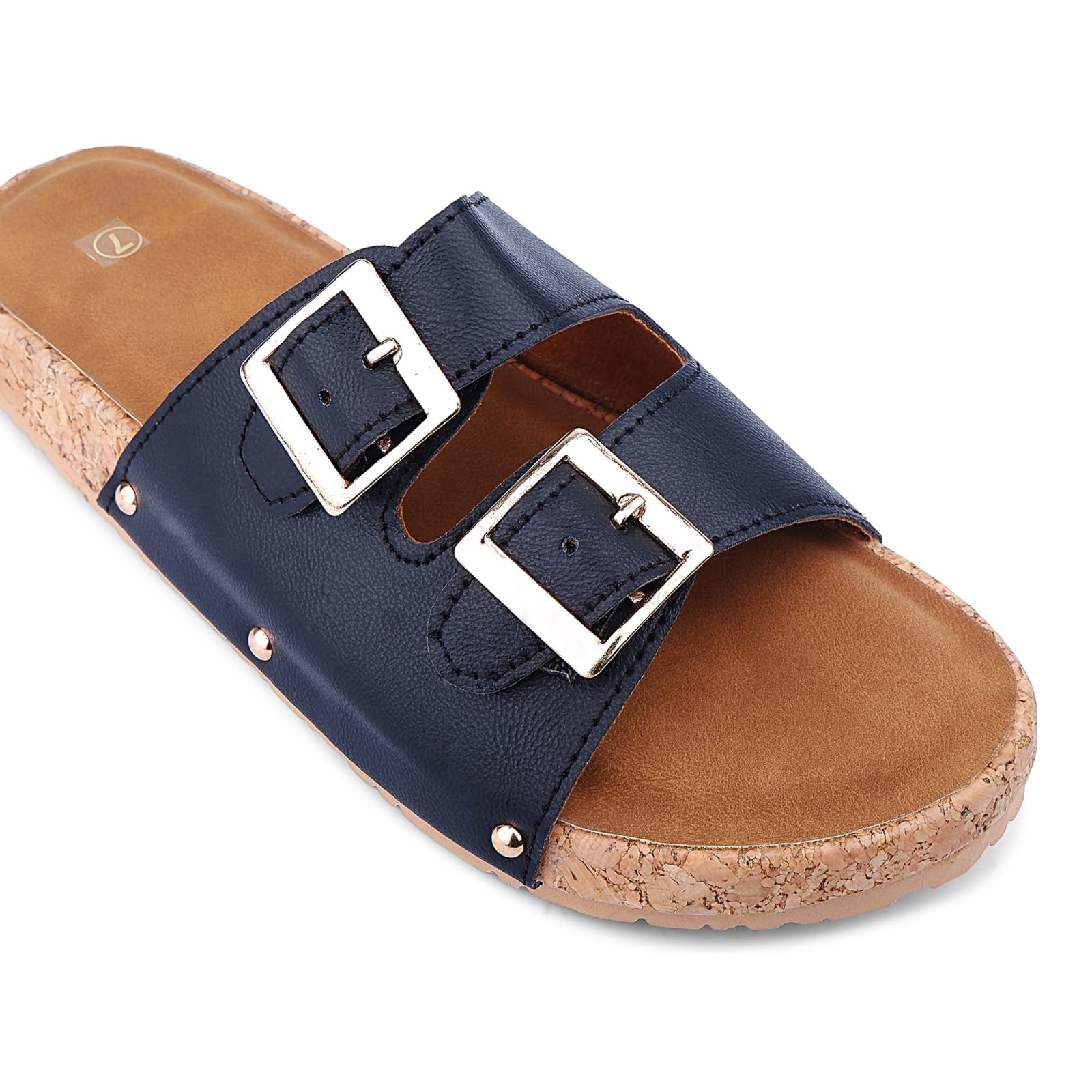 Black Buckle Cork Sandals
