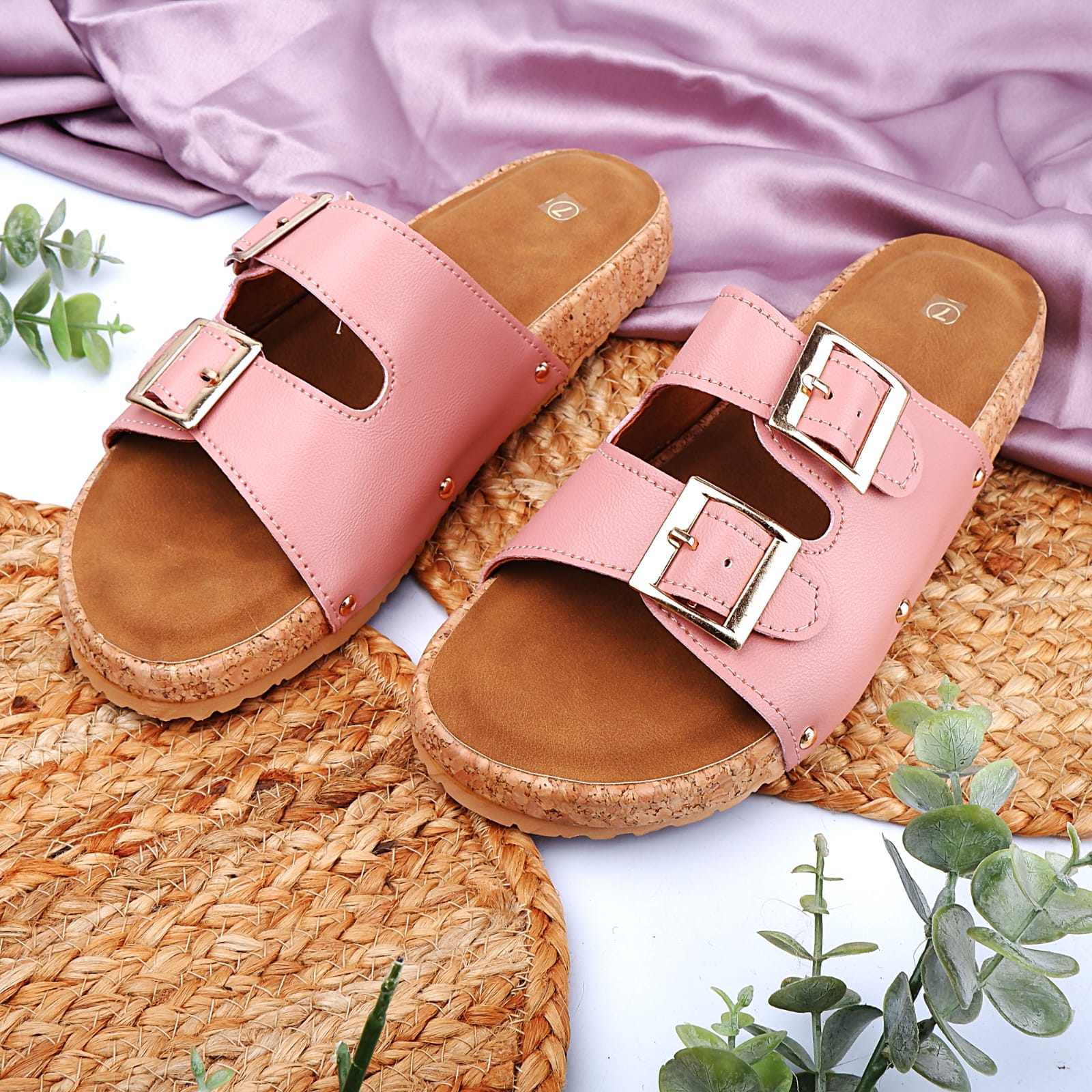 Pink Double Buckle Sandals