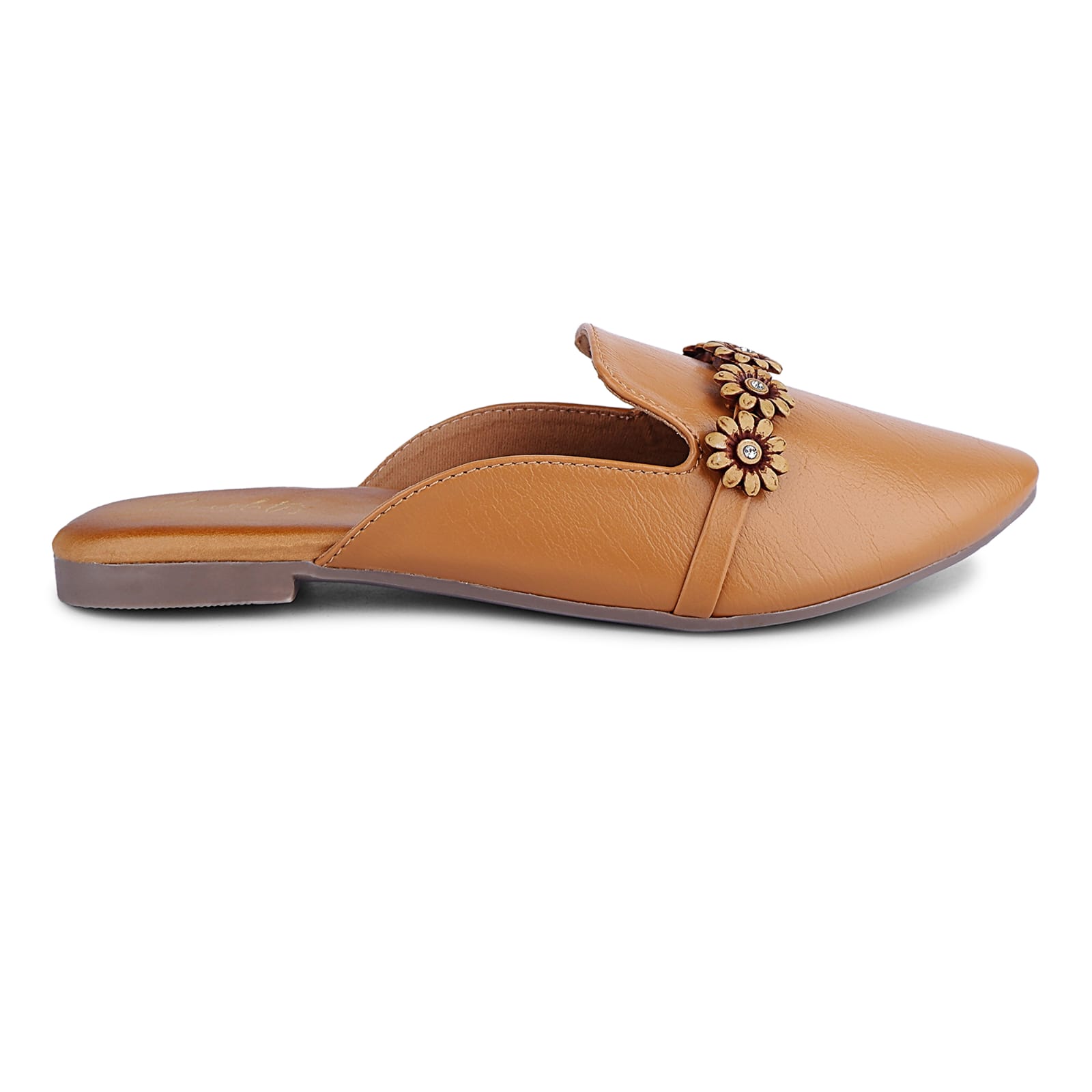 Brown Floral Embellished Slip-On Mule