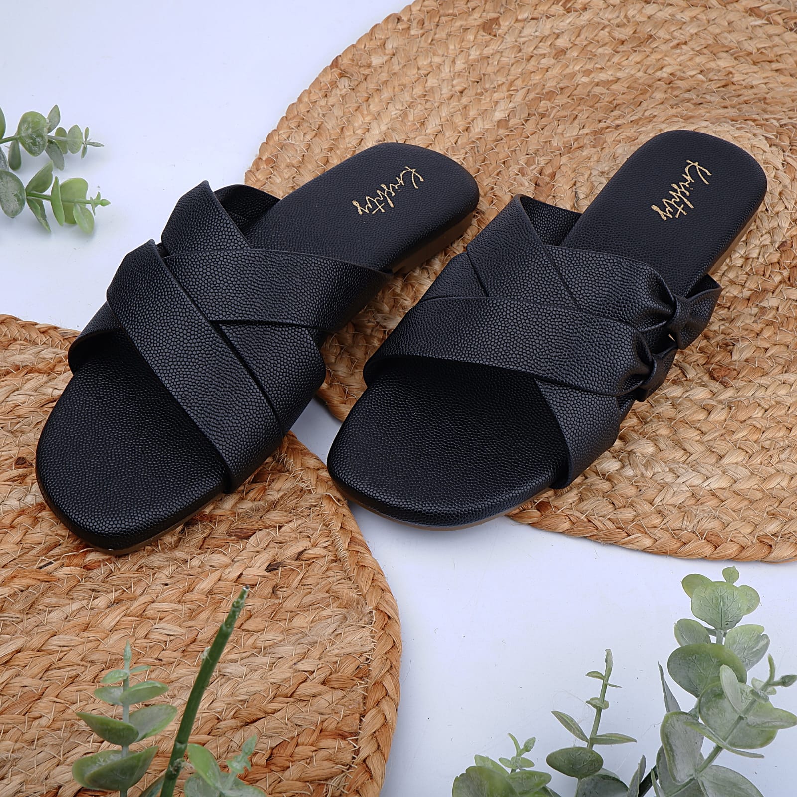 Black Cross-Strap Sandals