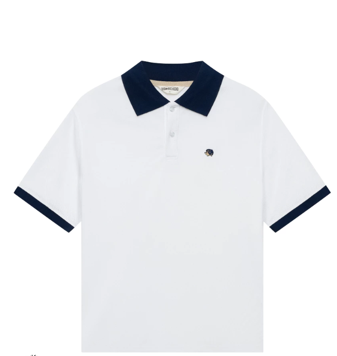 White Polo Shirt with Navy Collar