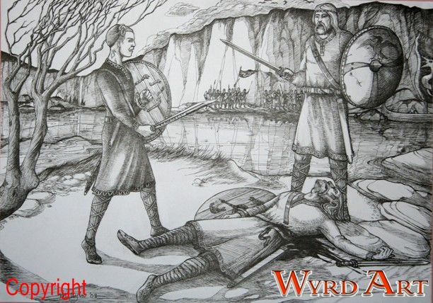 Single combat .Offa defeats two warriors. Art print