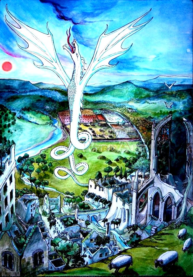 White Dragon of England. Fantasy Art Print