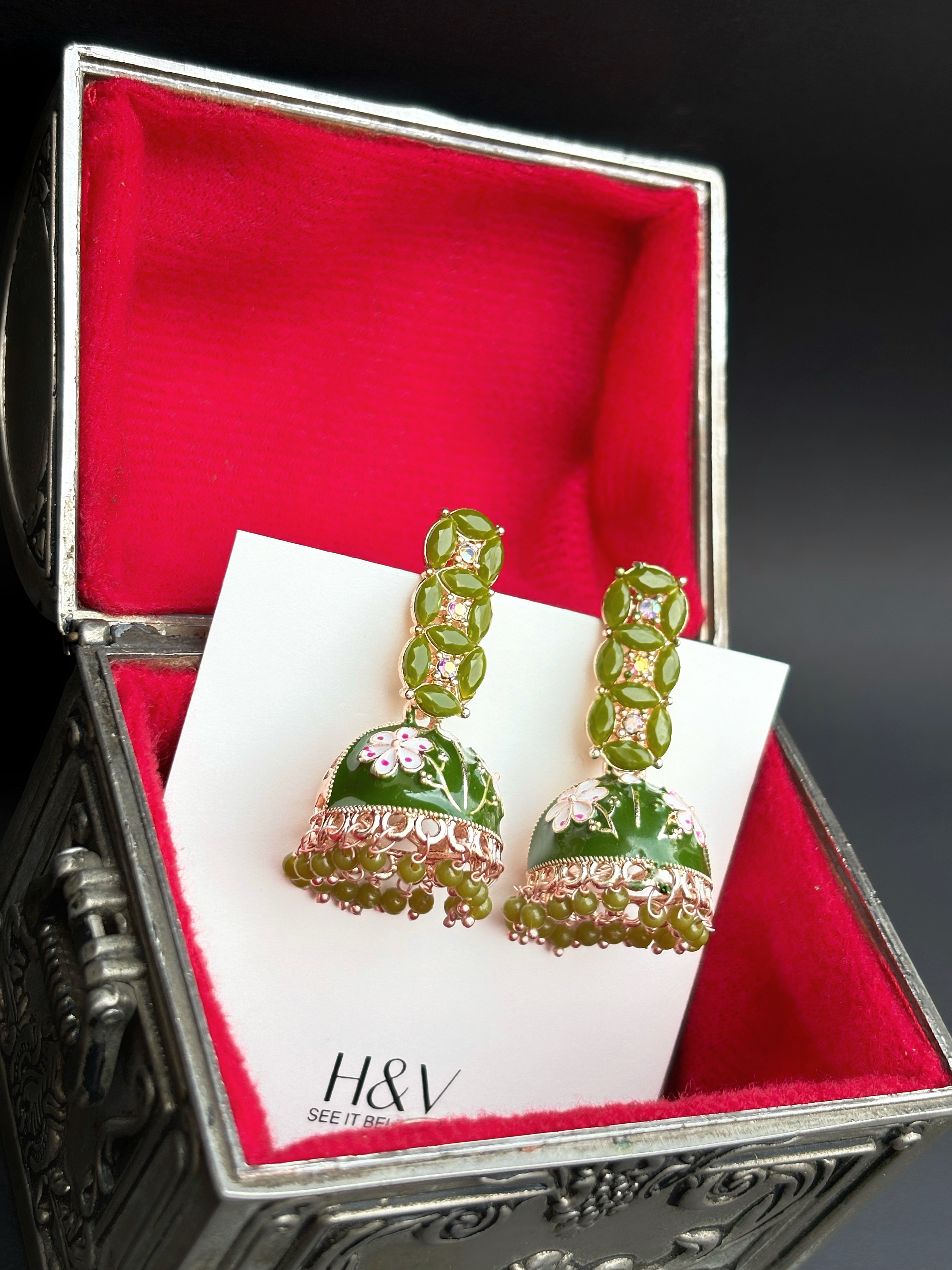 Green and Gold Jhumka Earrings