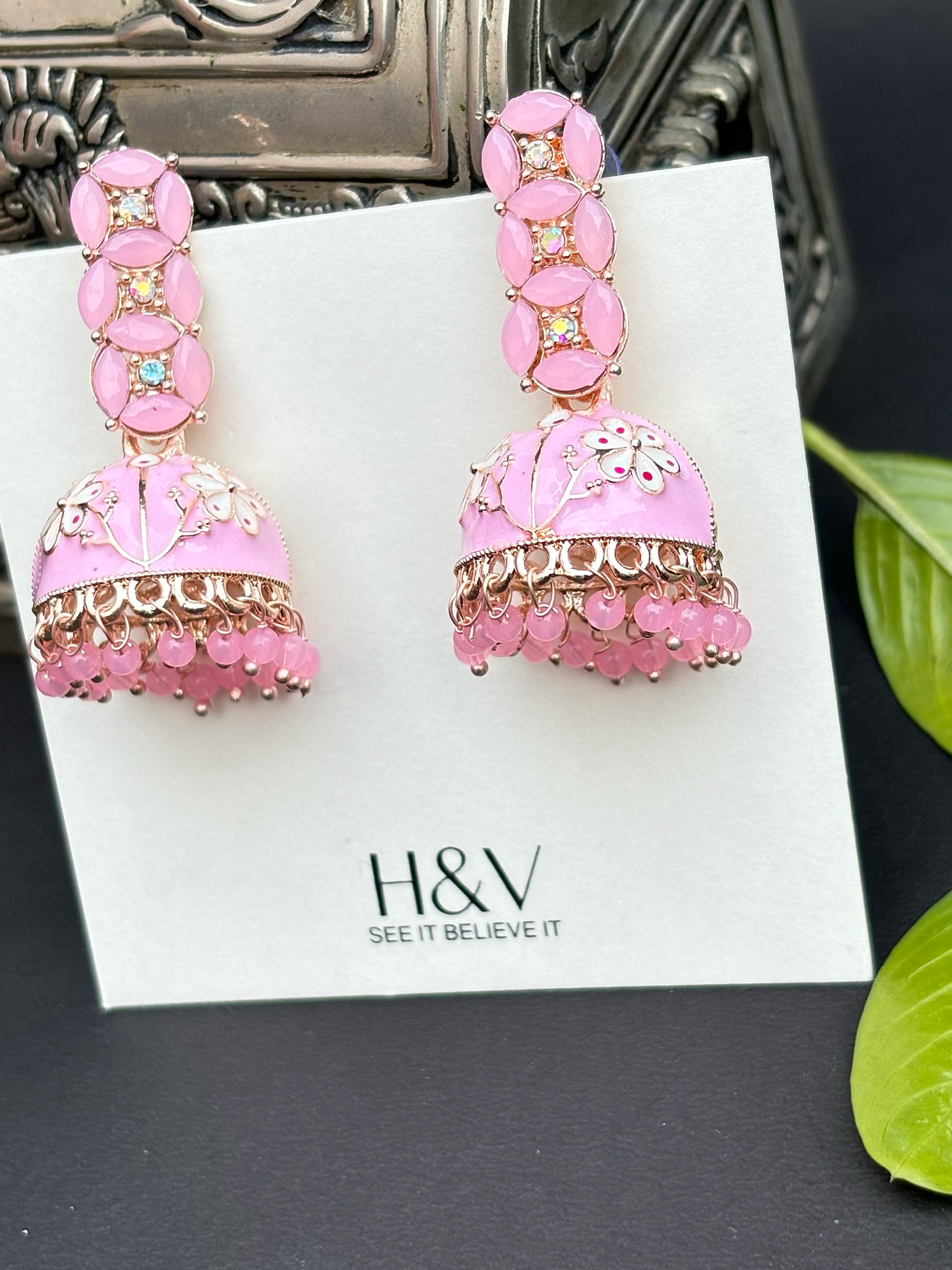 Pink Jhumka Earrings